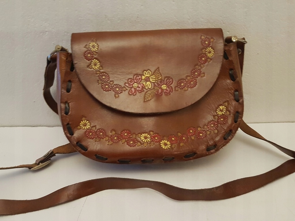 BOHO HIPPIE SKÓRZANA TOREBKA NA RAMIĘ LISTONOSZKA