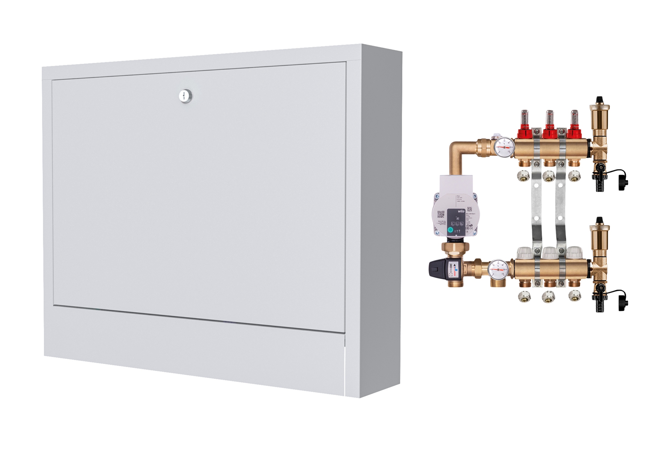 Mosazný Rozdělovač Pro Podlahovku 3 S Čerpadlem Wilo+nástěnná Skříňka+pex