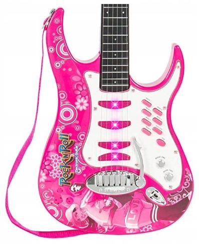 Gitara elektryczna ze wzmacniaczem i mikrofonem na statywie dla dzieci Kolor dominujący odcienie różu