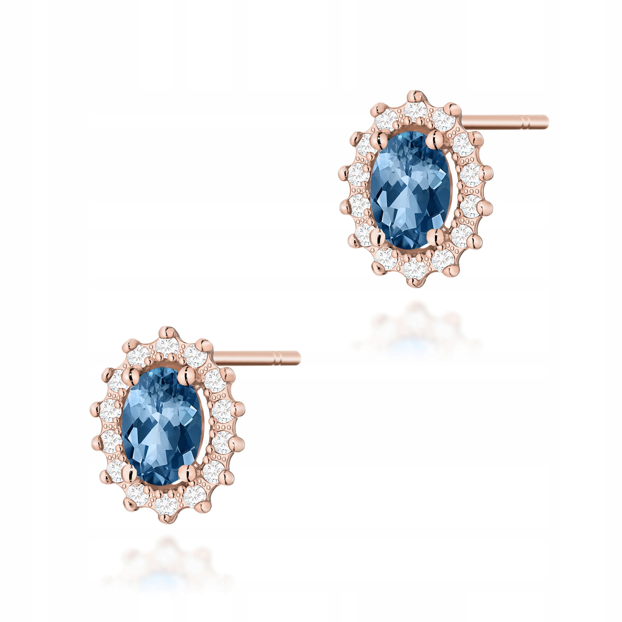 Náušnice 585 růžové zlato topaz modrý London Blue diamanty 2 g Valentýn