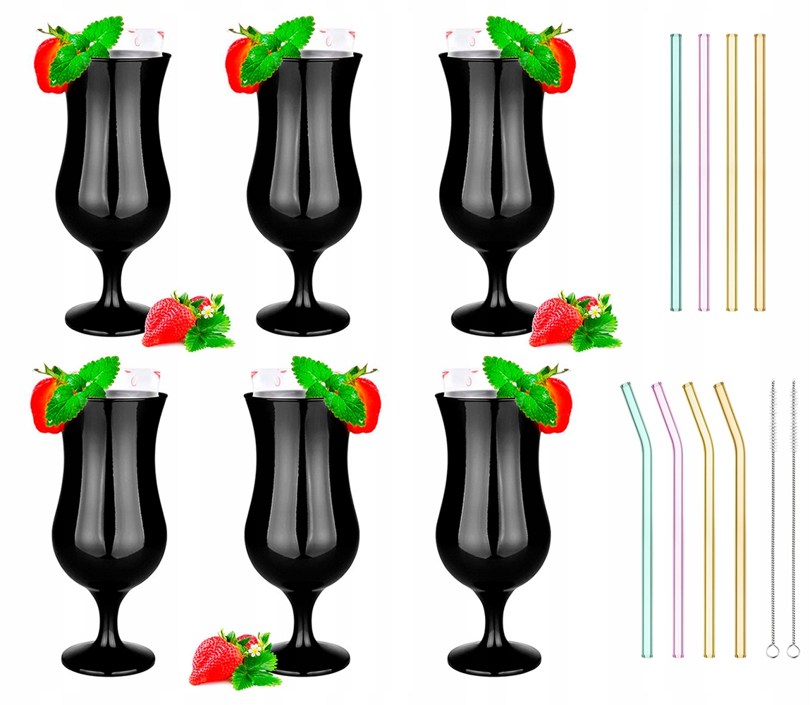 

6x Pokal Czarny Koktajl 420ml 8x Rurki Szklane