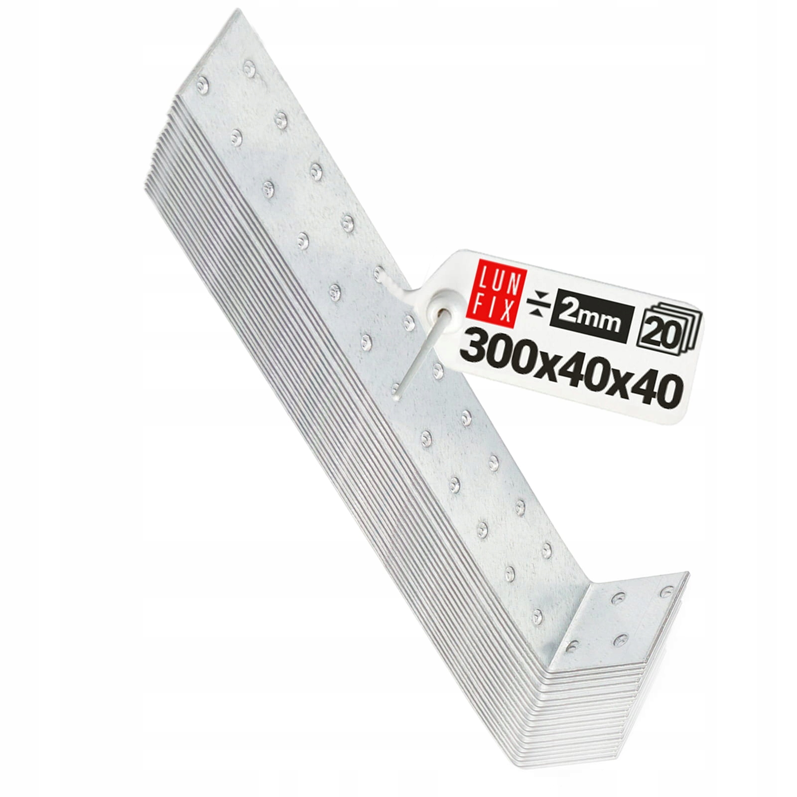 Tesařský úhelník kotevní 300x40x40 ocelový, montážní, perforovaný, 20 Ks