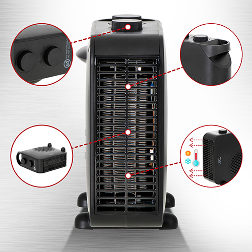 Termowentylator AD 7725 Black 2000W 2 Poziomy Mocy + Termostat