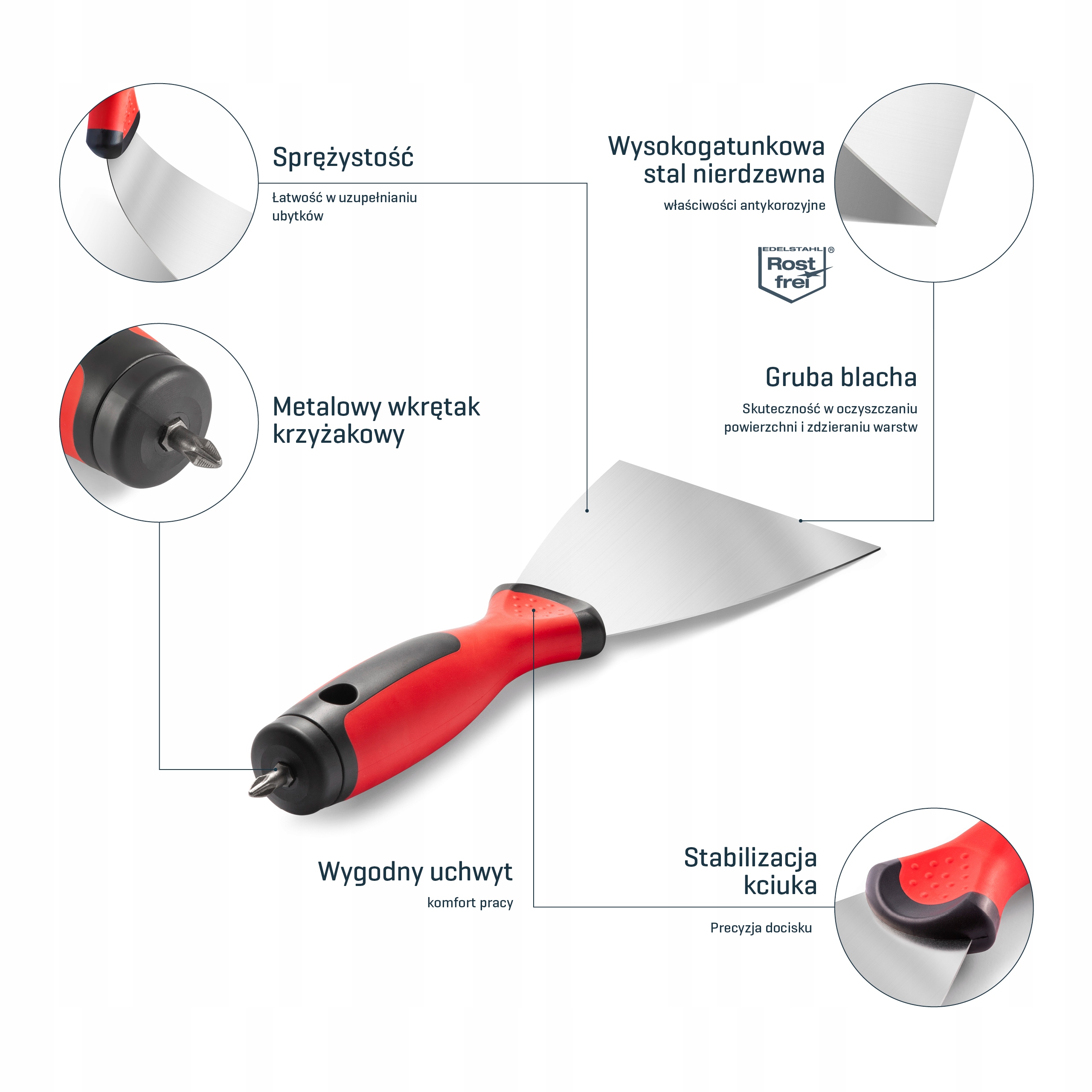 COMENSAL SZPACHELKA DO GŁADZI PŁYT G-K GIPSU NIERDZEWNA 120mm Z BIT-em Kod producenta 5902060962128
