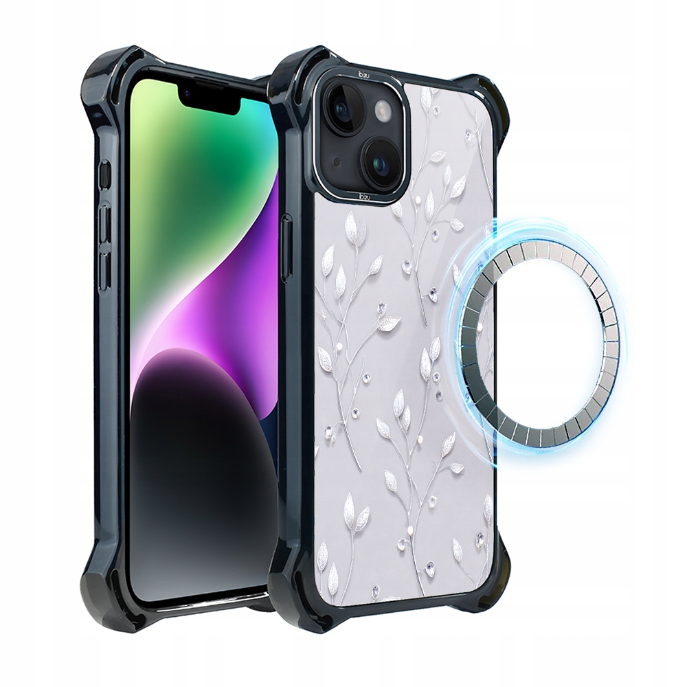 Pouzdro pro iPhone 14 Ibizu DropGuard Ultra s MagSafe, Ledové květy