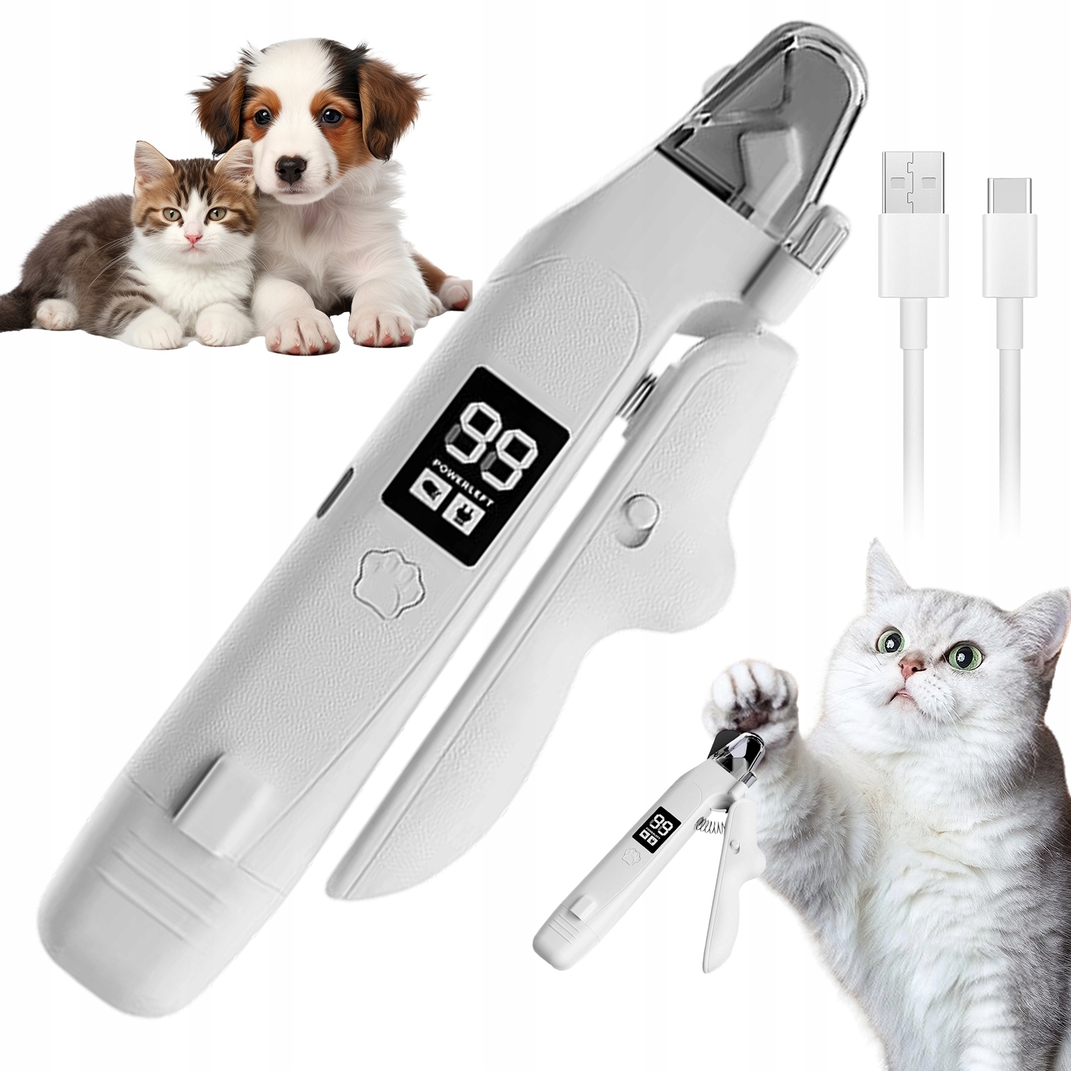 Odstřihovač Psích Drápků 2V1 S Míčem Usb Led Tichý S Nádobou Na Sedlinu