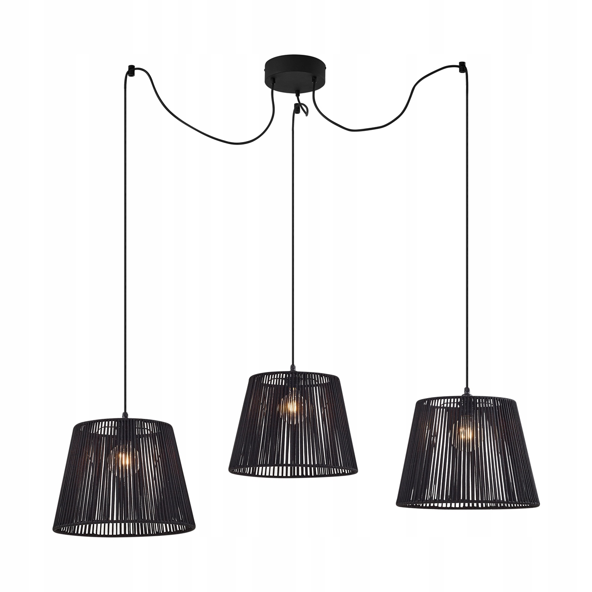 Zewnętrzna lampa wisząca czarna z czarnym sznurem, 3-punktowa IP44 Cava