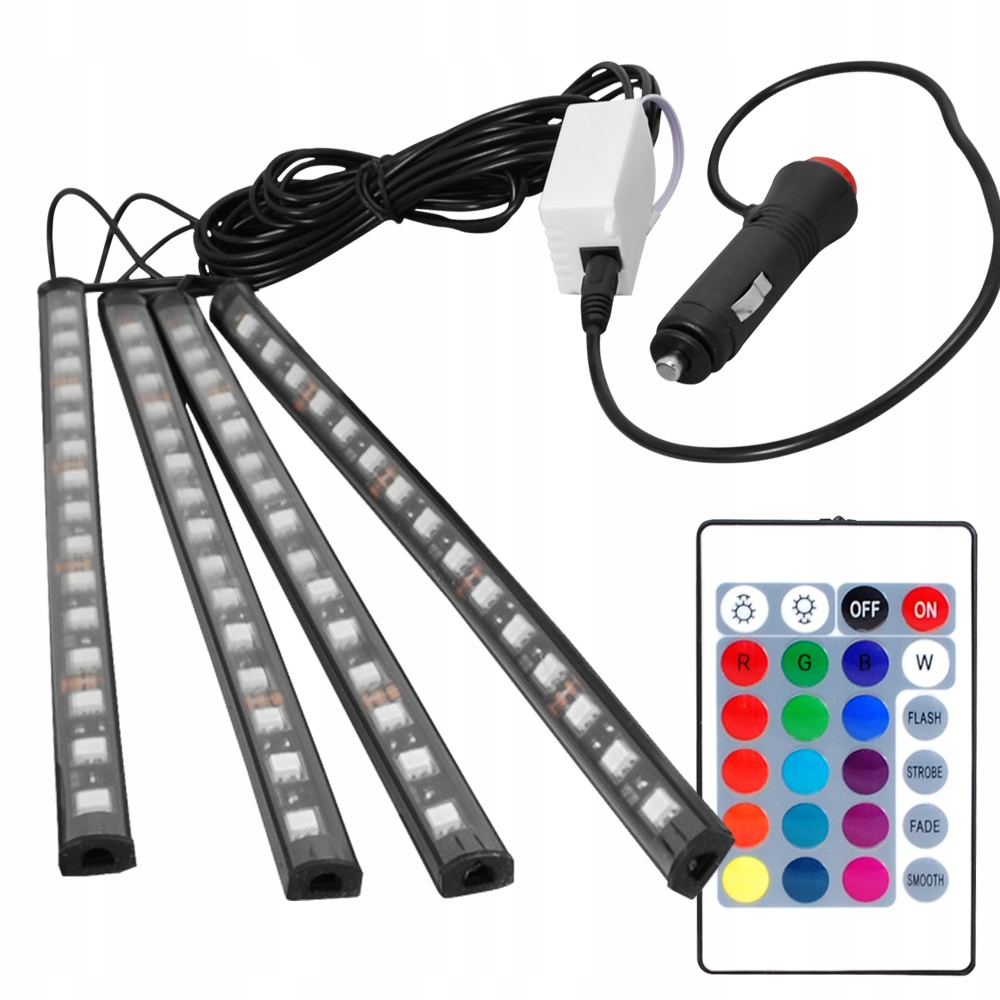 OŚWIETLENIE LED RGB WNĘTRZA AUTA KABINY SAMOCHODU