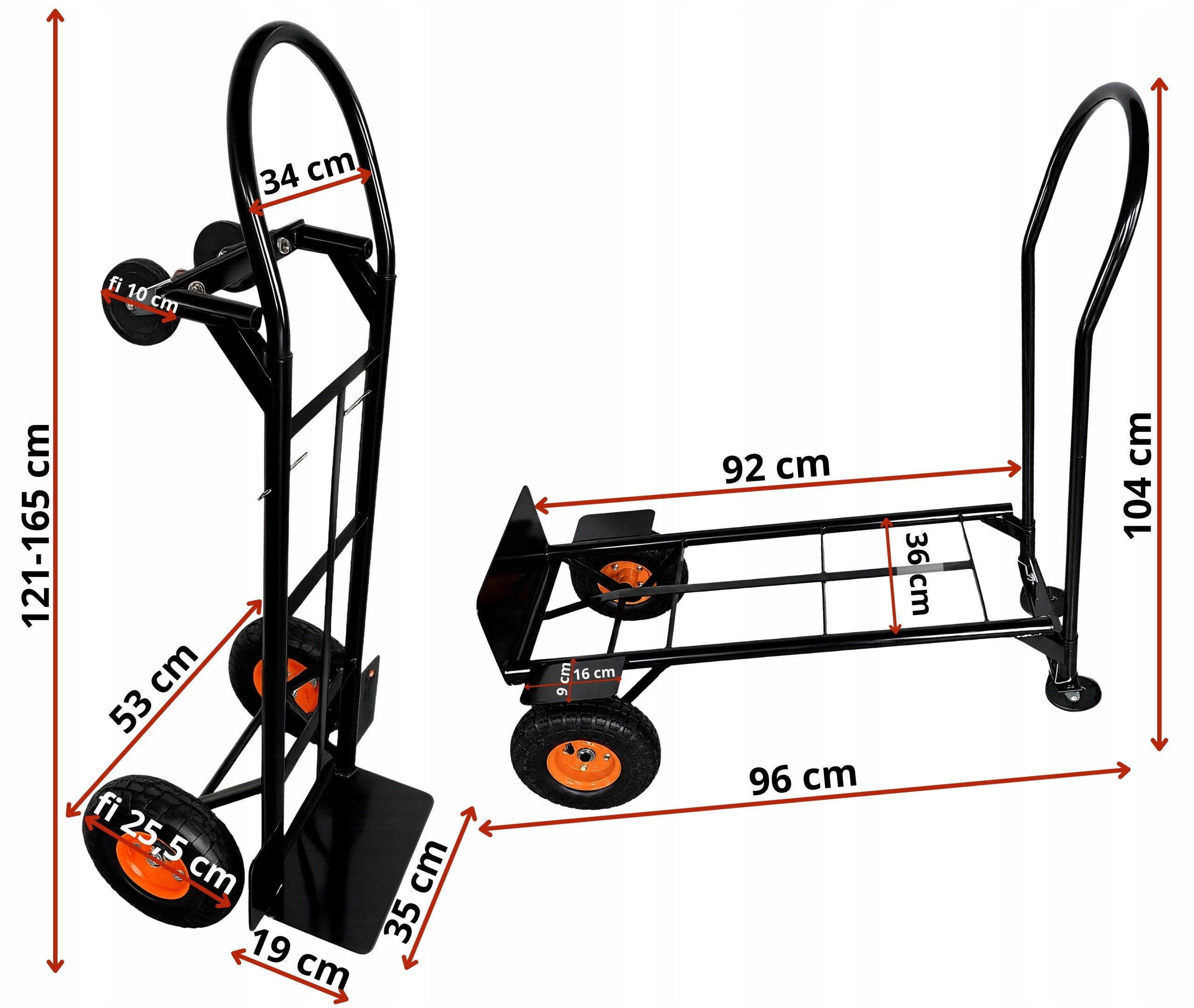 Wózek Magazynowy 2w1 Transportowy Platformowy Towarowy 200kg czarny