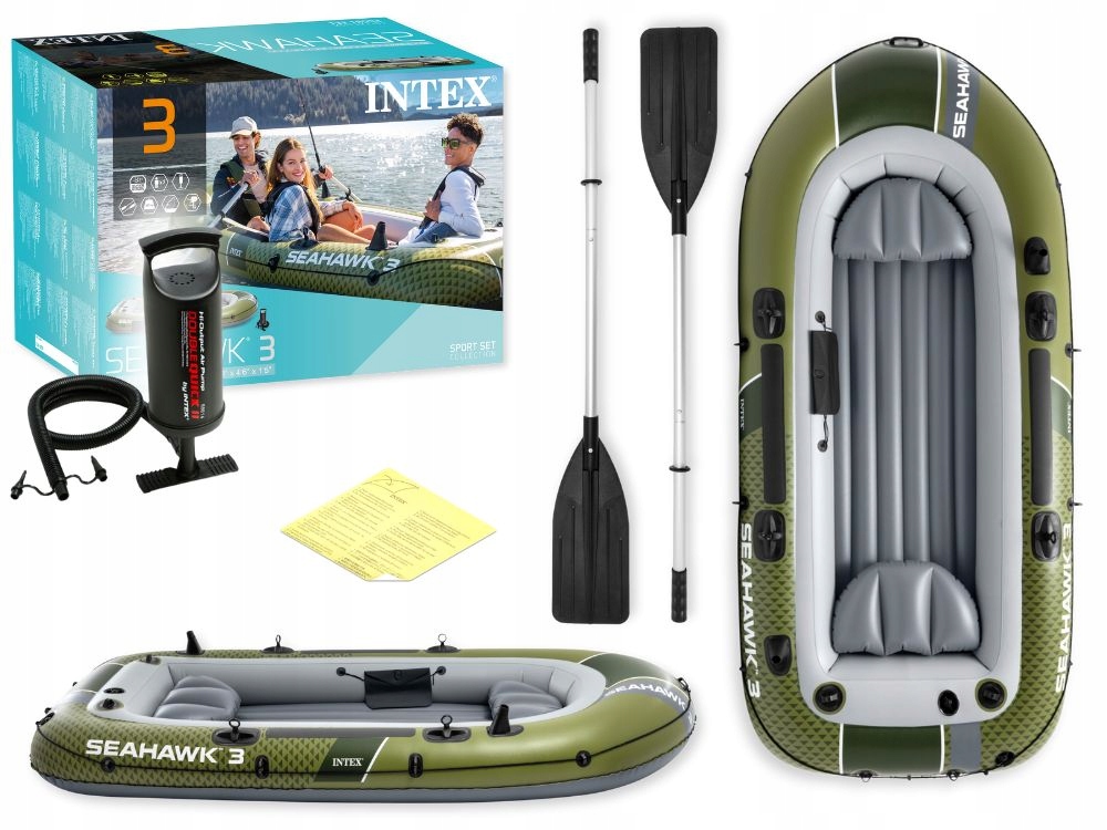 Ponton Wędkarski Seahawk 3os. Intex Wiosła Pompka 66333 Nowy Model 2026