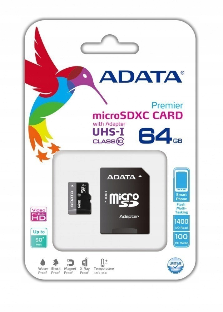 ADATA | Premier UHS-I | 64 GB | MicroSDXC | Flash memory class 10 | SD adap