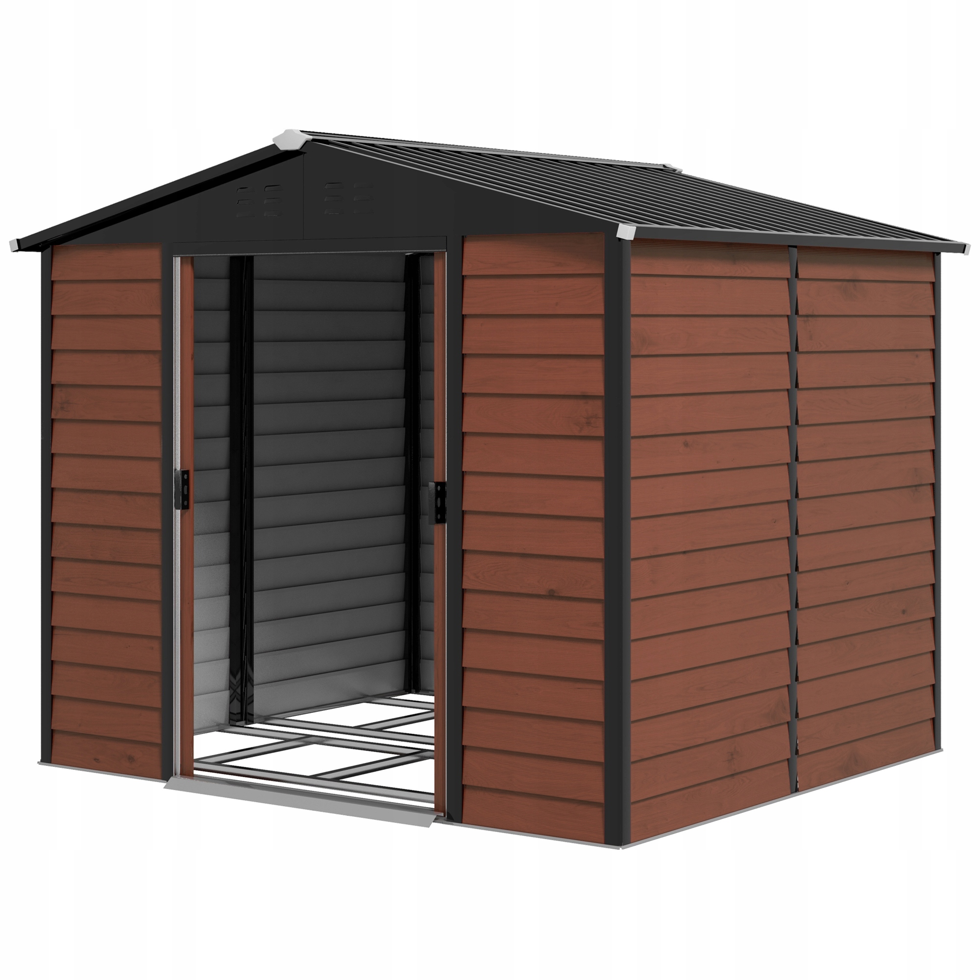 Kovový záhradný domček na náradie 2.4x2 m Outsunny Teak