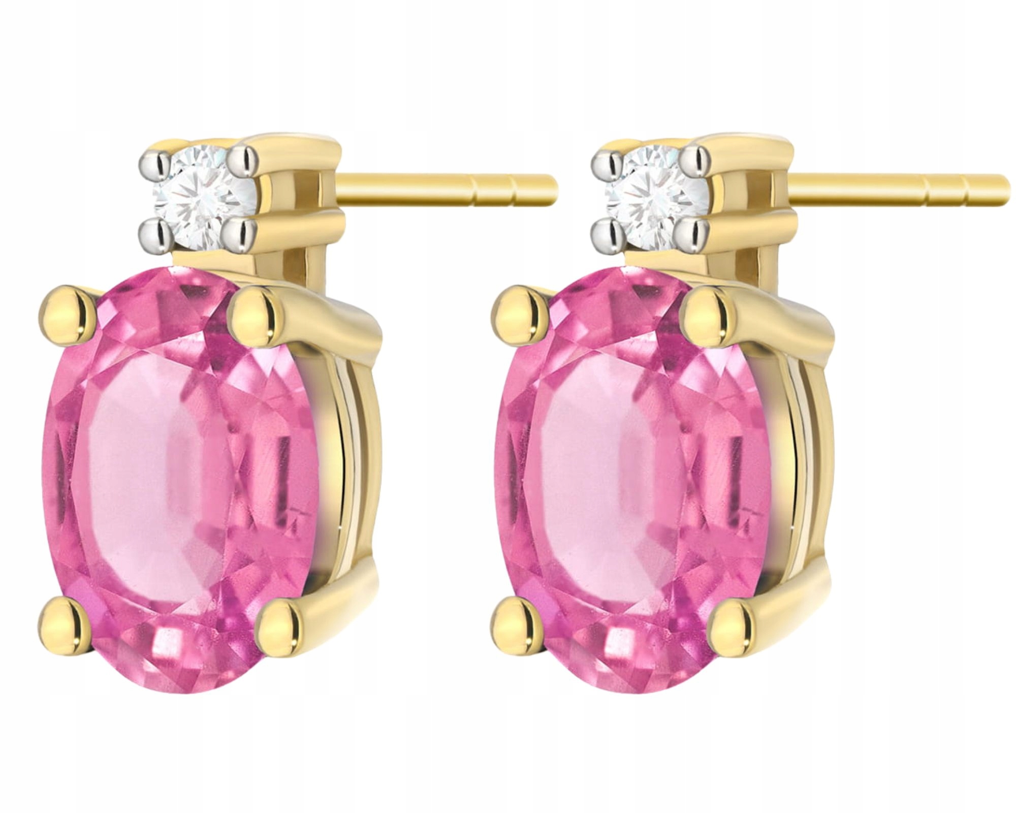 Zlaté Náušnice S Růžovým Topazem Diamanty Brilianty Zlatá Tyčinka 585