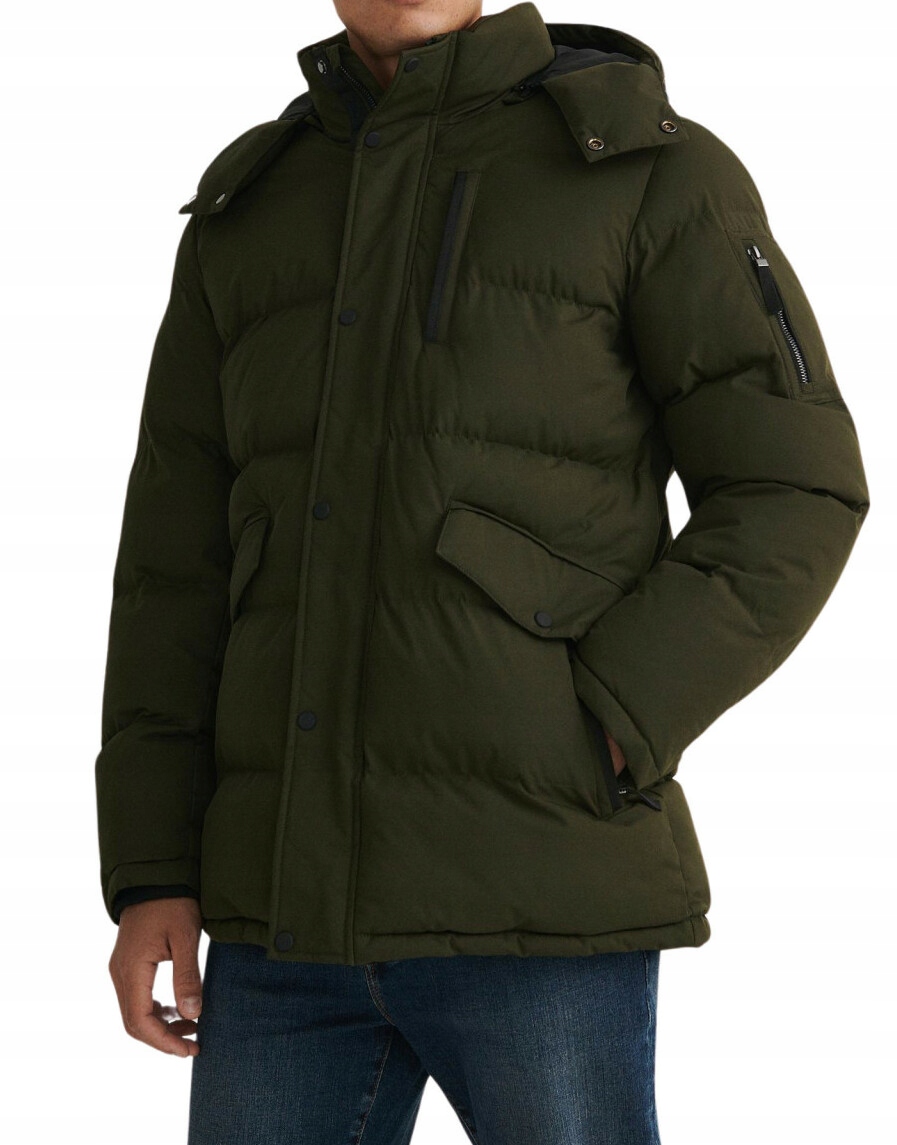 KU548 Pánská Péřová Bunda S S Kapucí Zip Kapsy (45) XXL