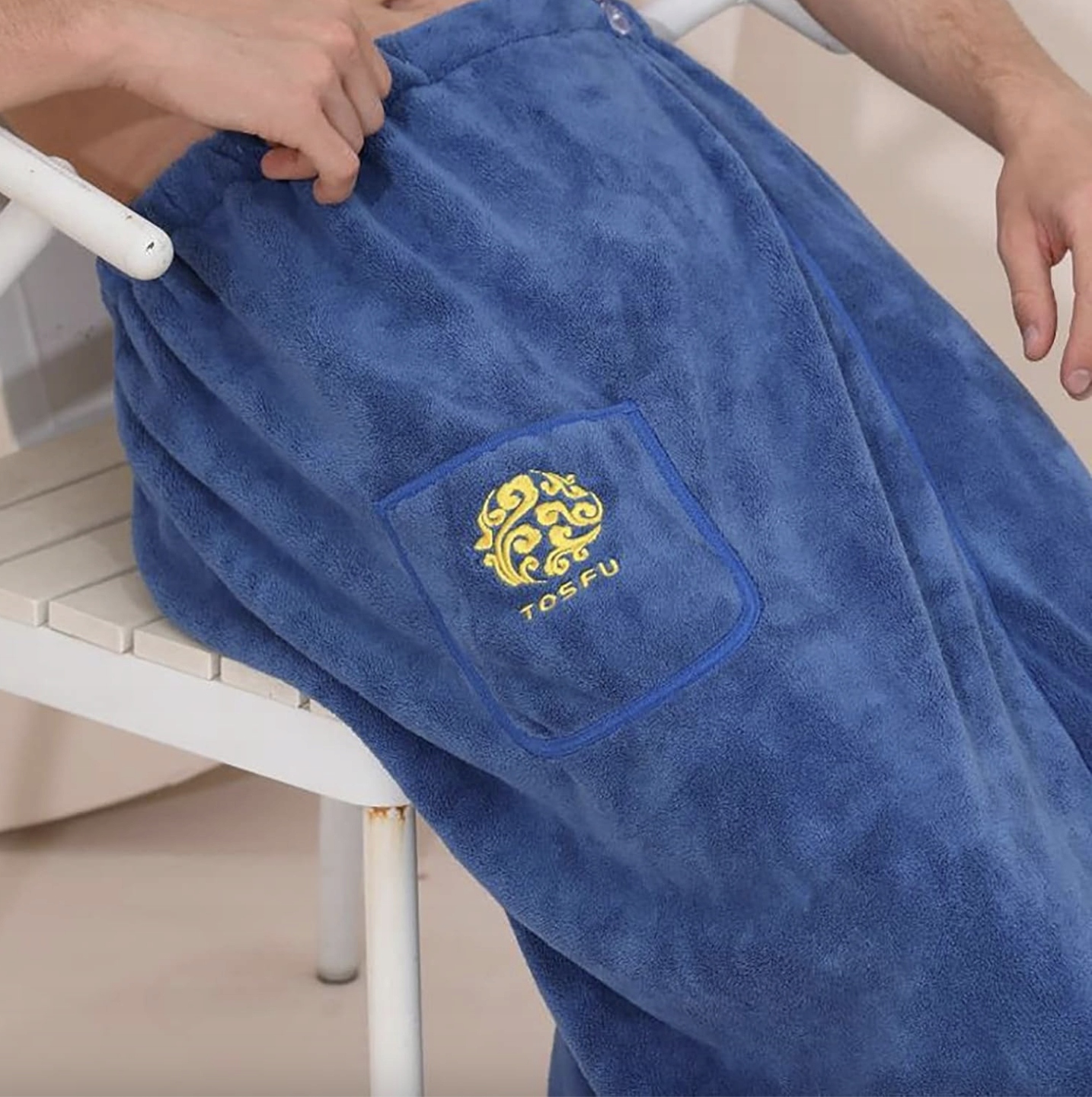 RĘCZNIK DO SAUNY SPA PAREO KILT KĄPIELOWY MĘSKI NA BASEN TUNIKA 80X150 CM Kolor odcienie niebieskiego