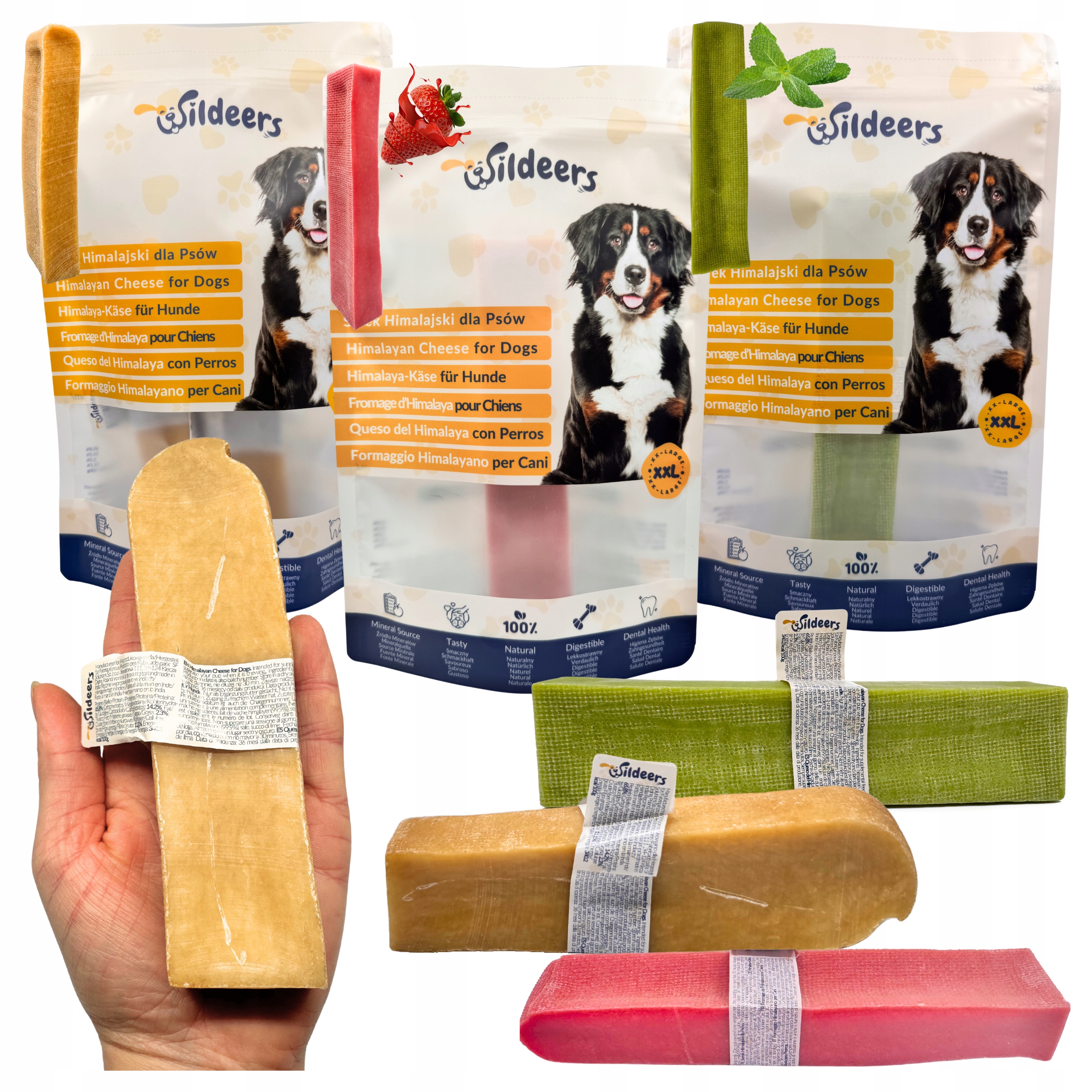 Levně Sada Kousátek Z Himalájského Sýra 1x Přírodní 1x Jahoda 1x Máta XXL