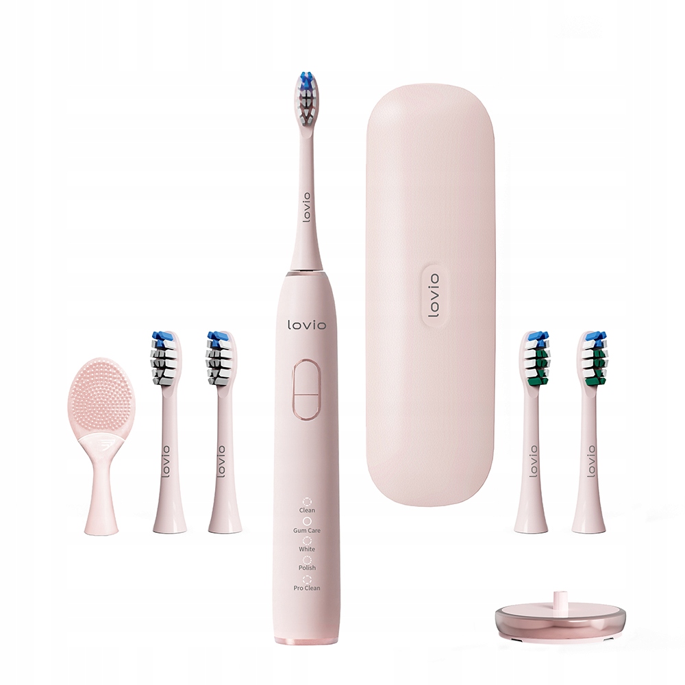 Szczoteczka soniczna do zębów elektryczna etui 5 końcówek Lovio różowa