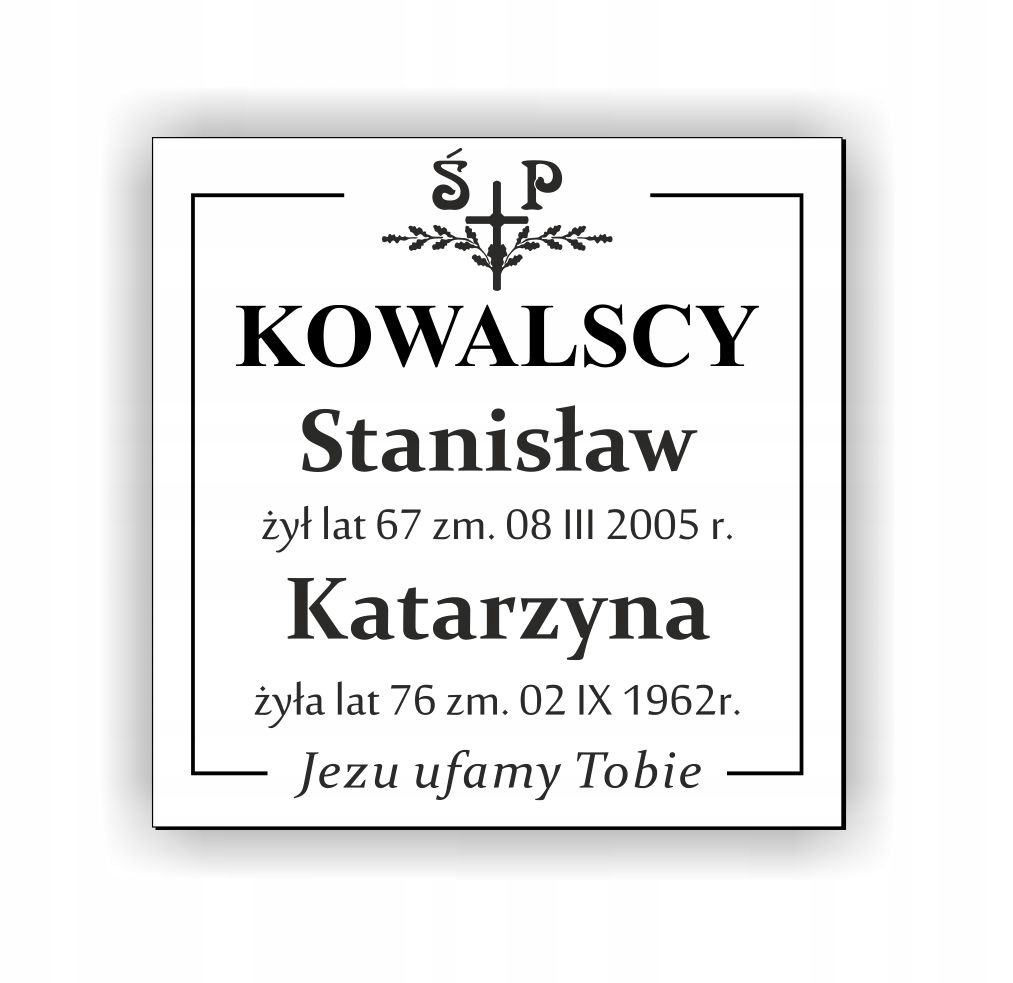 Tablica nagrobna tabliczka 20x20 cm GRUBA +TAŚMA Kod producenta K00