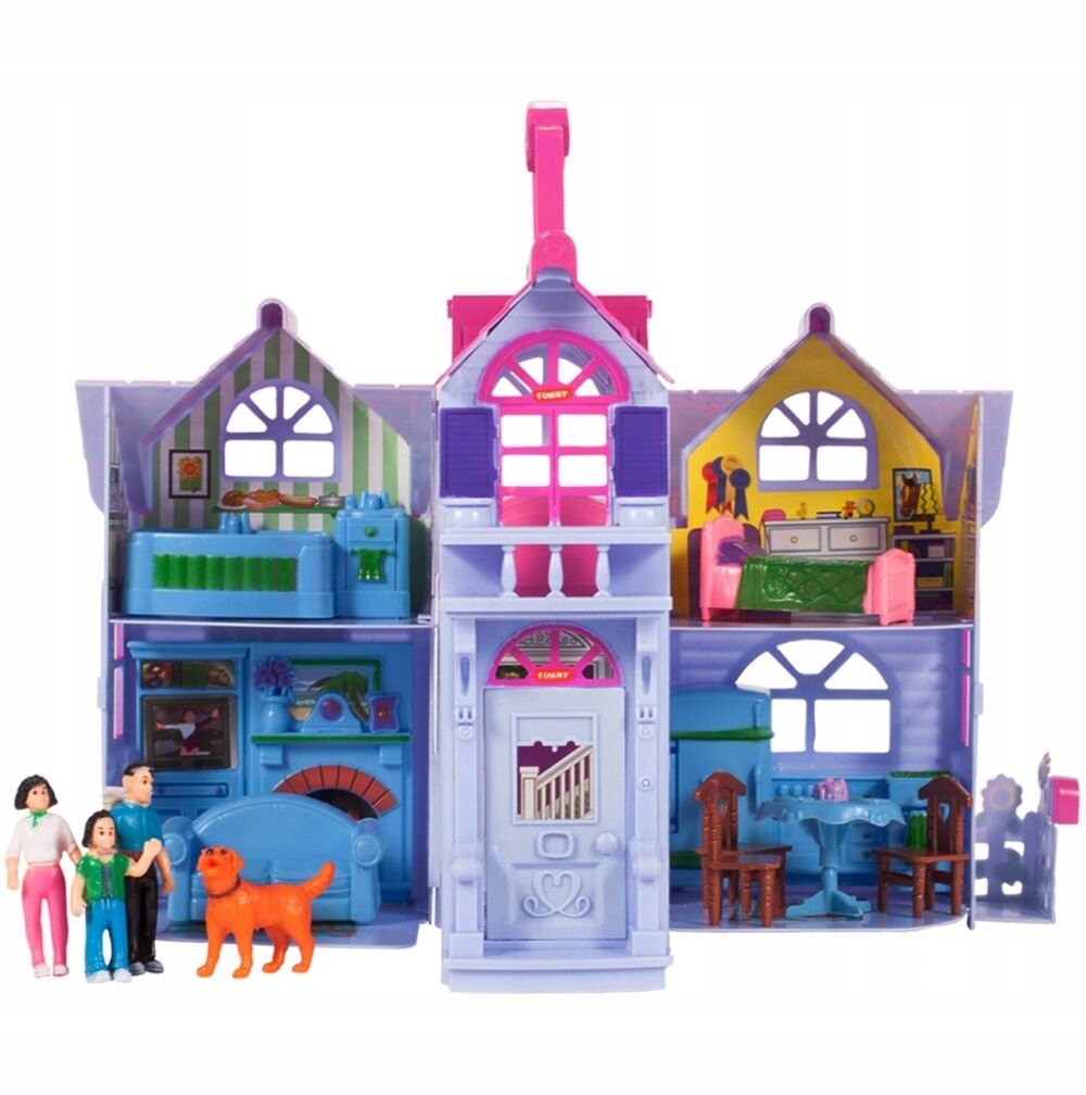 DUŻY BAJKOWY DOMEK LALEK WILLA MEBLE CAŁA RODZINKA PIES SKŁADANY PLASTIKOWY Marka Stator
