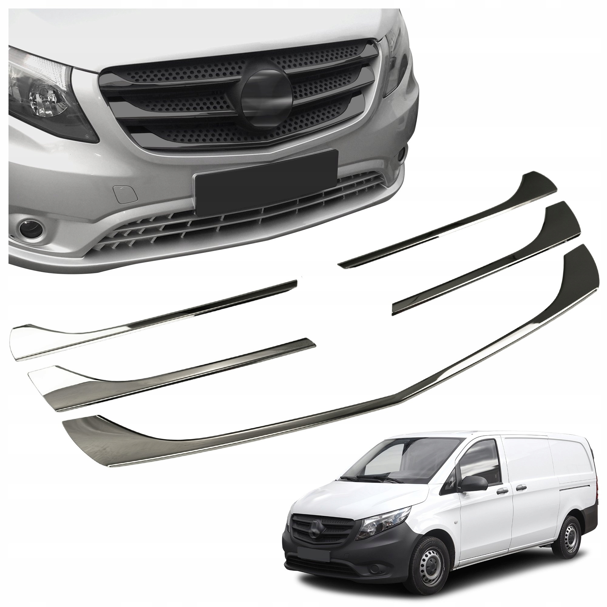 Lišty predného maskovača grilu pre Mercedes Vito W447 2014-2019