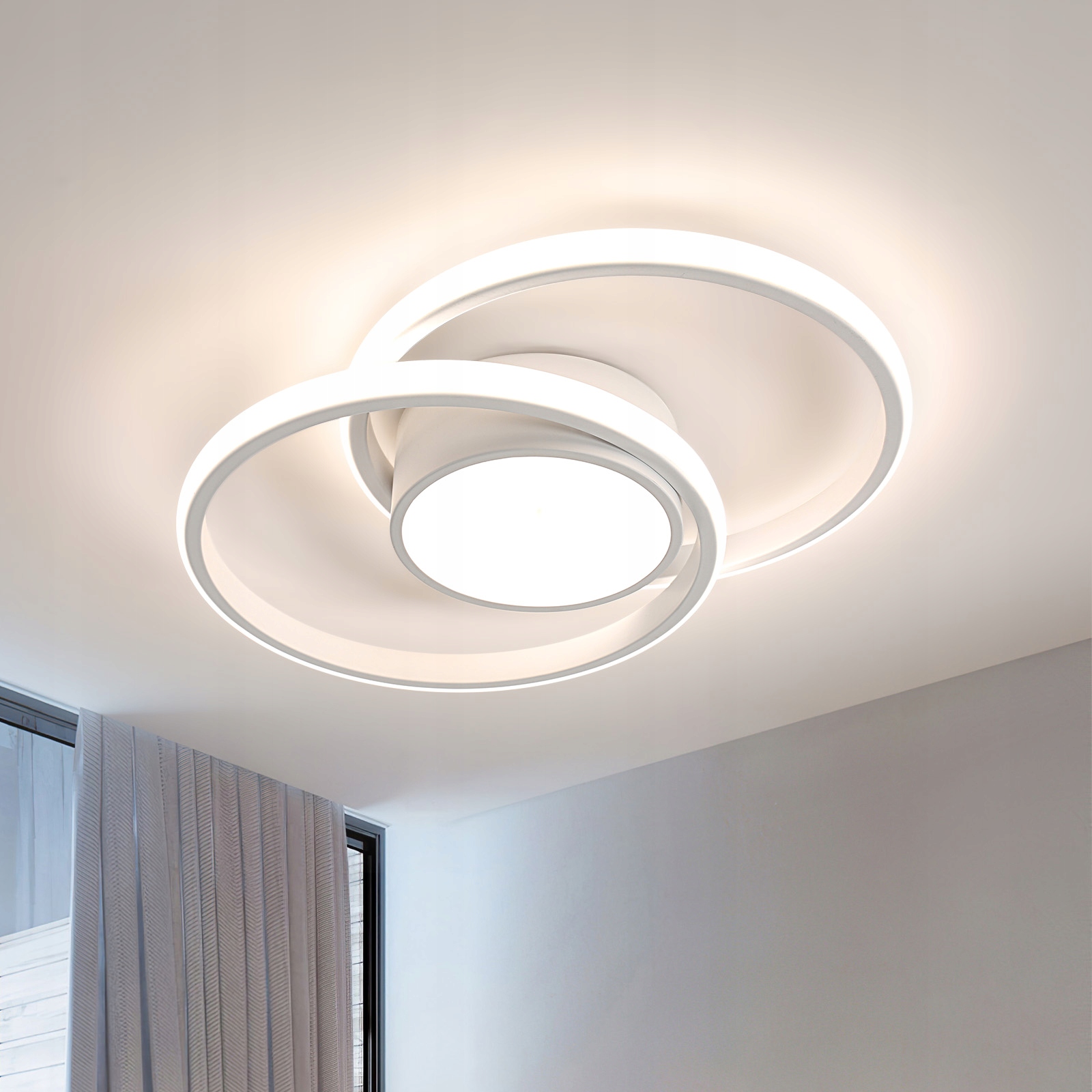 Lampa Sufitowa Led Plafon Pierścień Żyrandol Biała Nowoczesna Do Salonu 42W 4500K