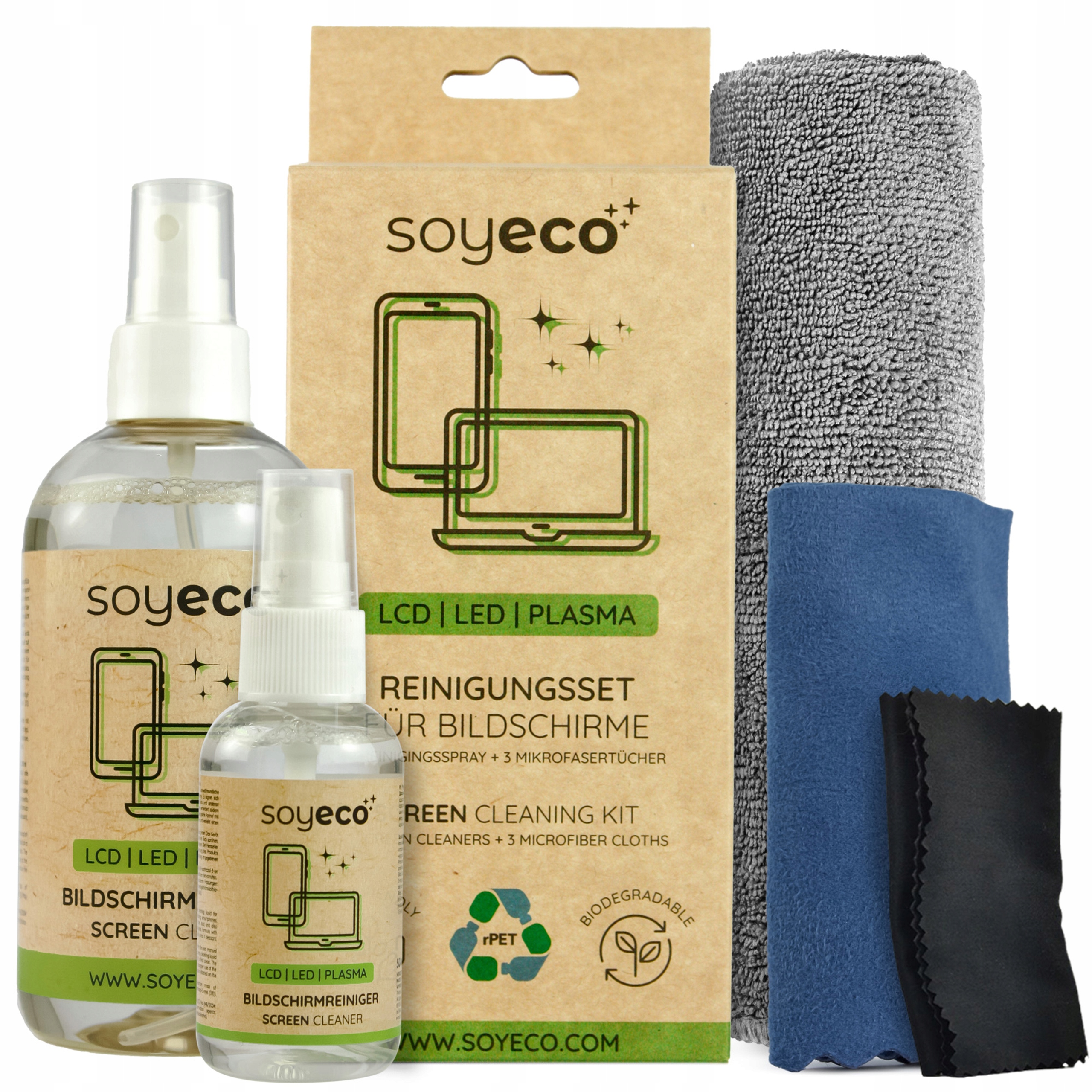 PŁYN DO CZYSZCZENIA EKRANÓW TV LCD LCD MONITORÓW ZESTAW Z MIKROFIBRĄ x3