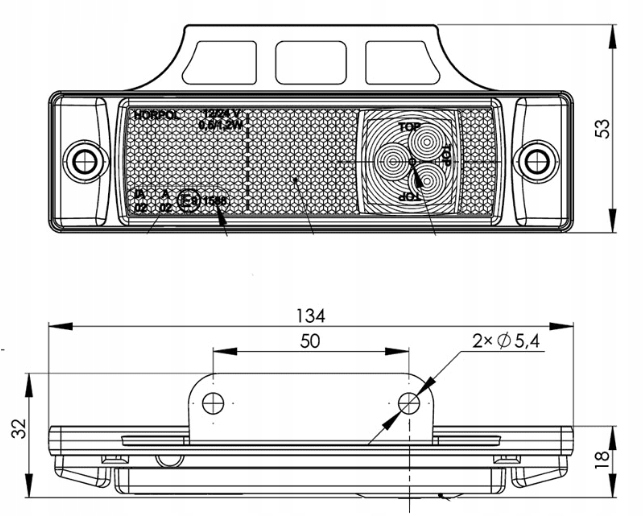 LAMPA OBRYSOWA LED POMARAŃCZOWA LAWETA NACZEPA Producent części Horpol