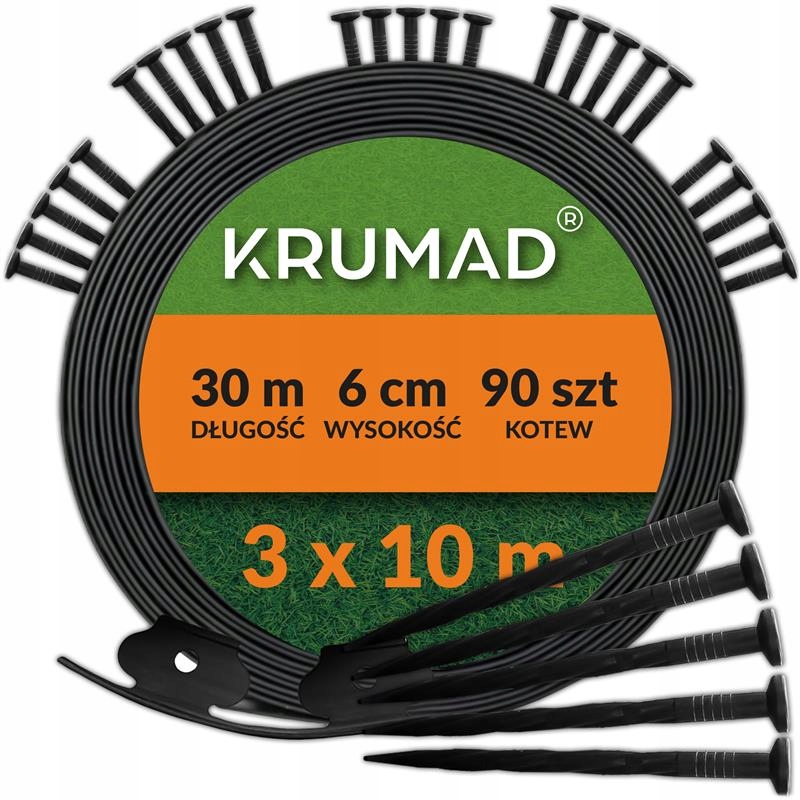 Obrzeże Ogrodowe Trawnikowe Palisada Ogrodowa Border 30 m x 6 cm Kotwy