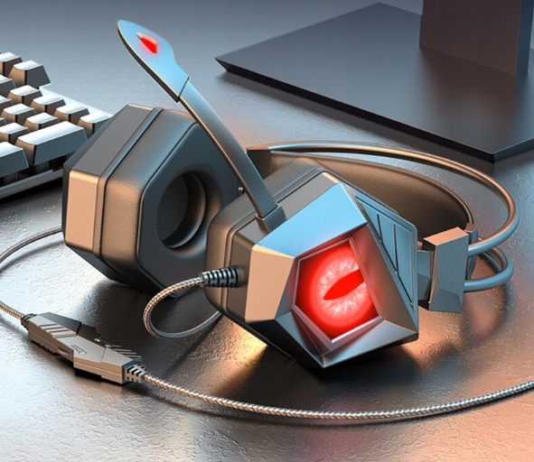 SŁUCHAWKI GAMINGOWE NAUSZNE PRZEWODOWE Z MIKROFONEM DO PC RGB ZESTAW GRACZA Wysokość produktu 22 cm