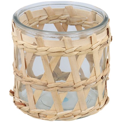 ŚWIECZNIK LAMPION SZKLANY RAFIA TEALIGHTY ŚWIECE