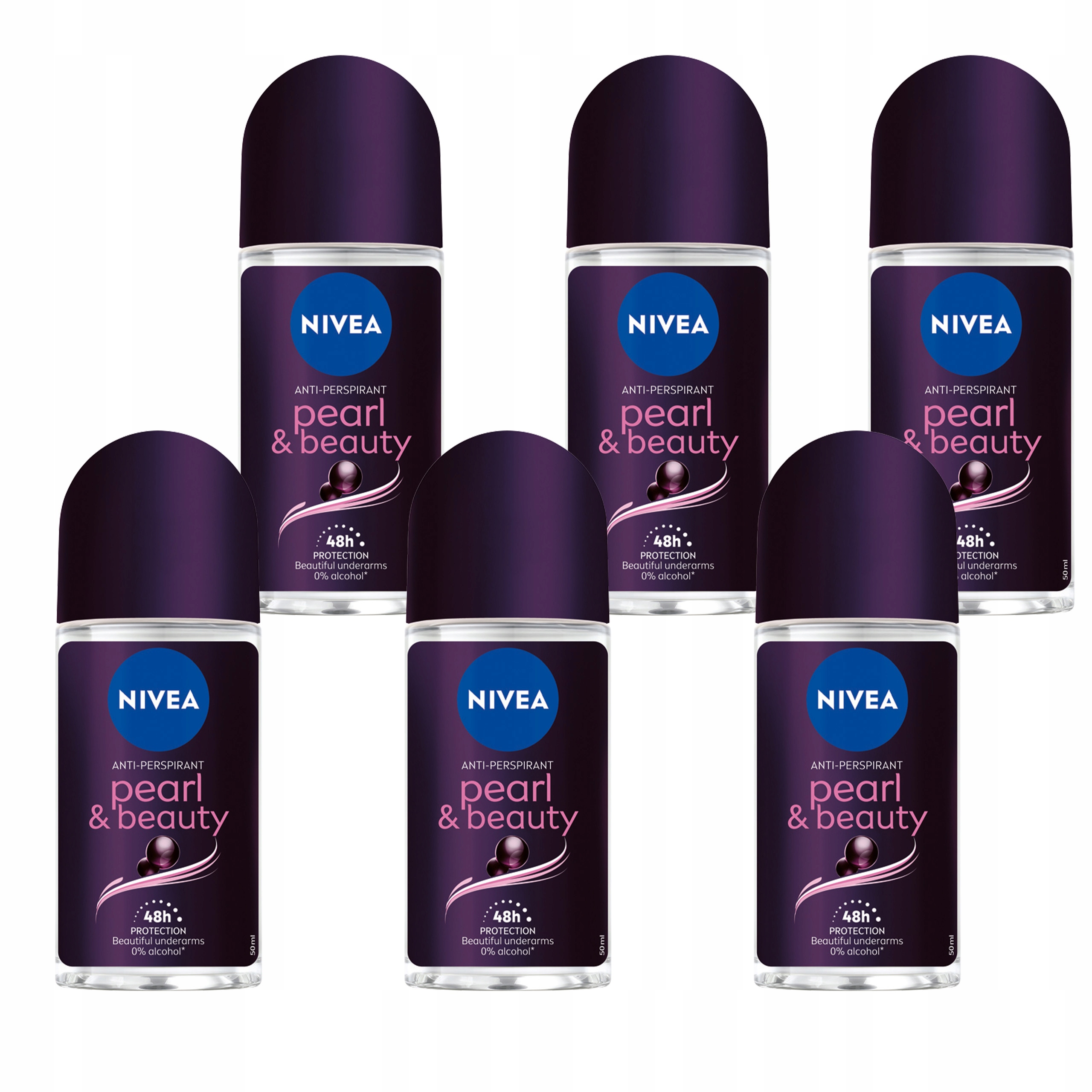 6 x Nivea Pearl & Beauty Black Pearl antiperspirant roll-on 50 ml
