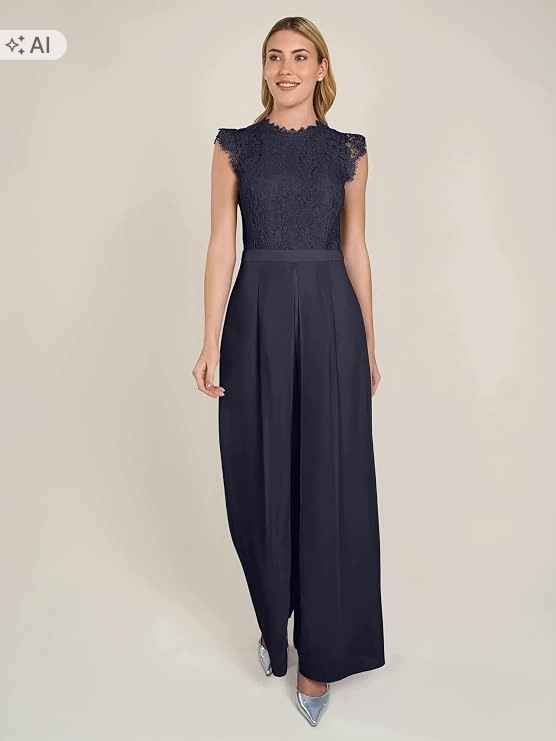 Apart Fashion Tmavě Modrá Elegantní Kombinéza S Krajkovým Vrškem 40 7GA