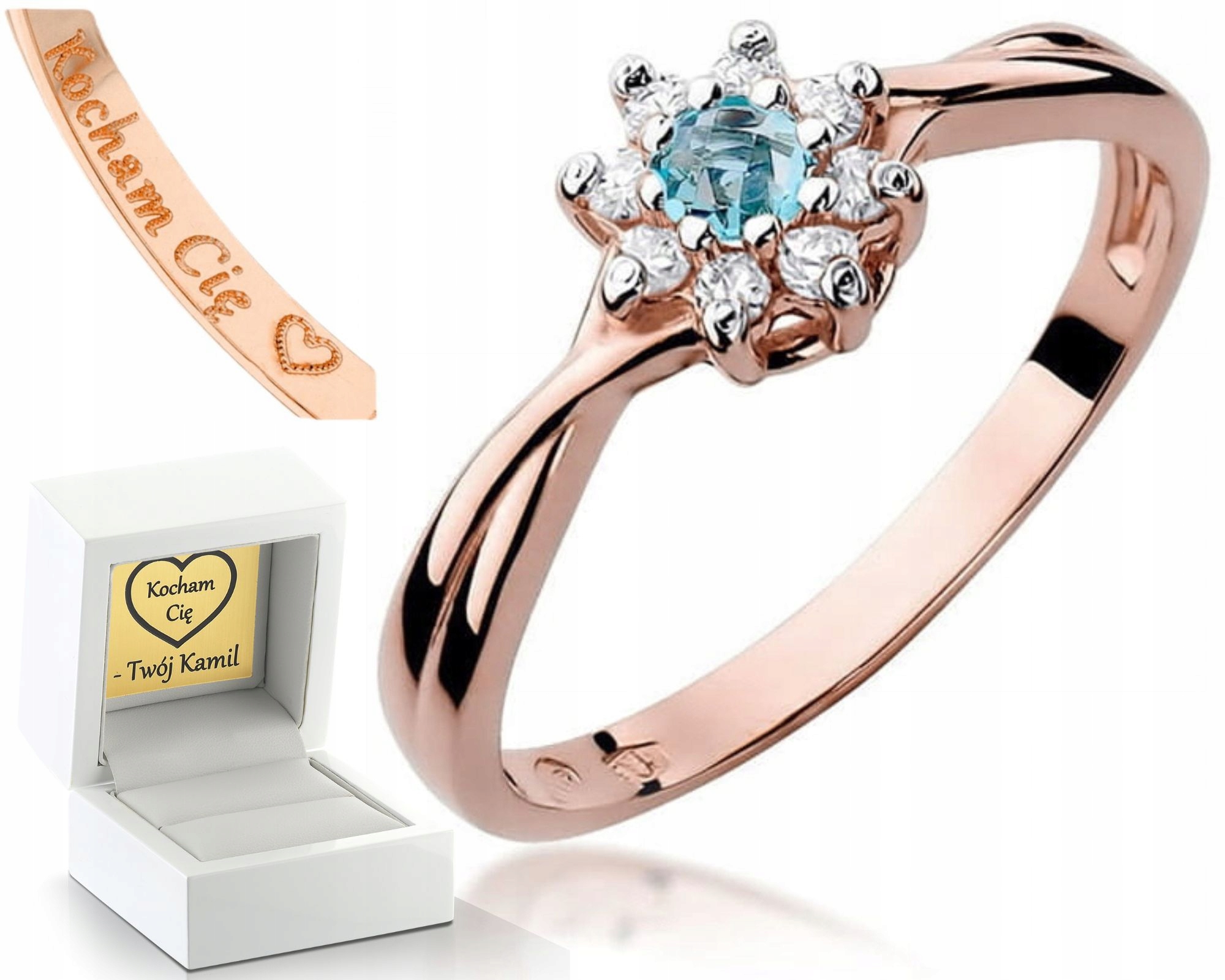 Růžové Zlato Prstýnek S Topazem A Brilianty Gravírování Bonus Dárek 585