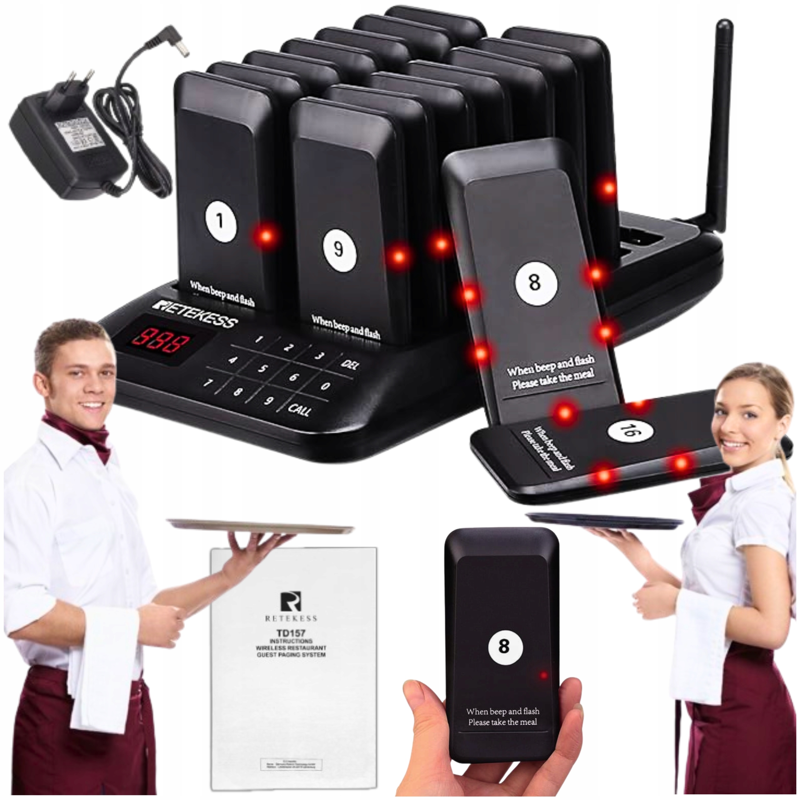 Vyvolávač zákazníků pager restaurace sada 16 ks dotyková klávesnice