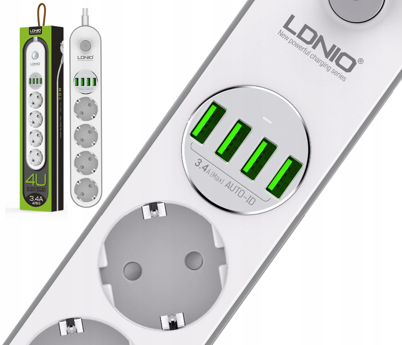 

Listwa zasilająca Ldnio SE4432 4 Gniazda 4 Usb
