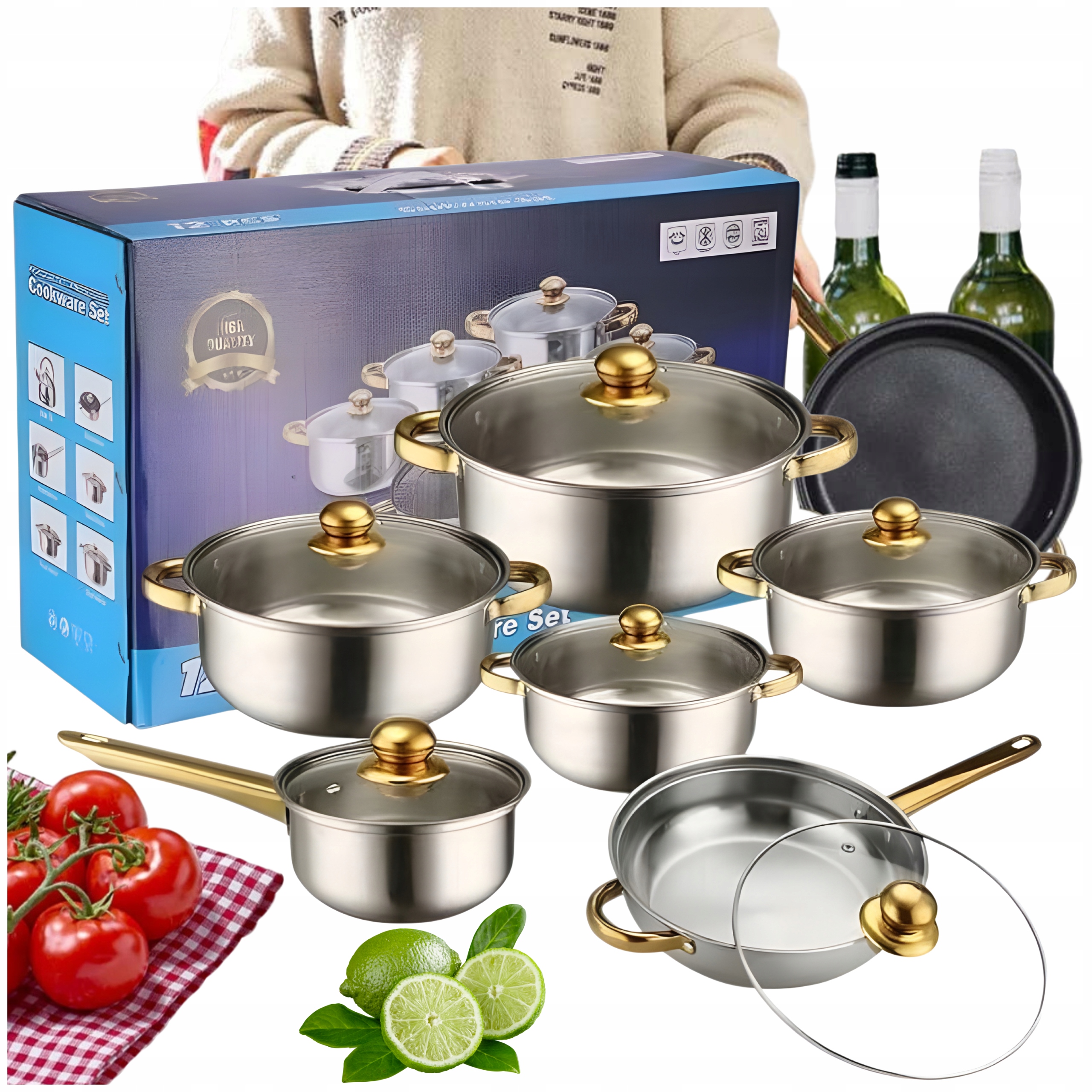 Sada Hrnců Sada 12 ks. Plyn Indikace Pánev Poklička