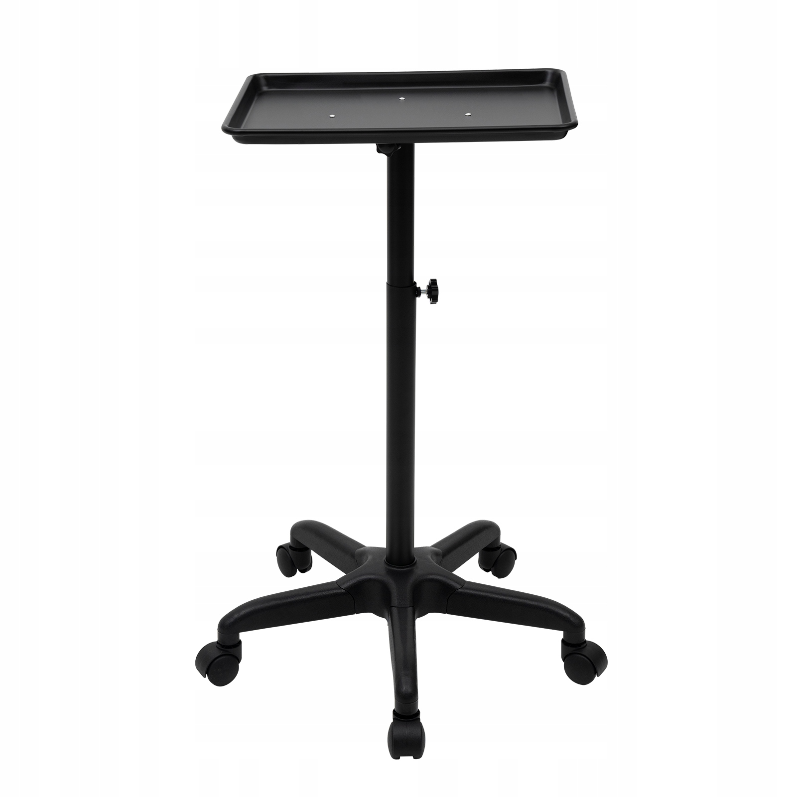Černý pojízdný vozík pro kosmetické salony s odnímatelným stolkem, nastavitelný 64-108 cm