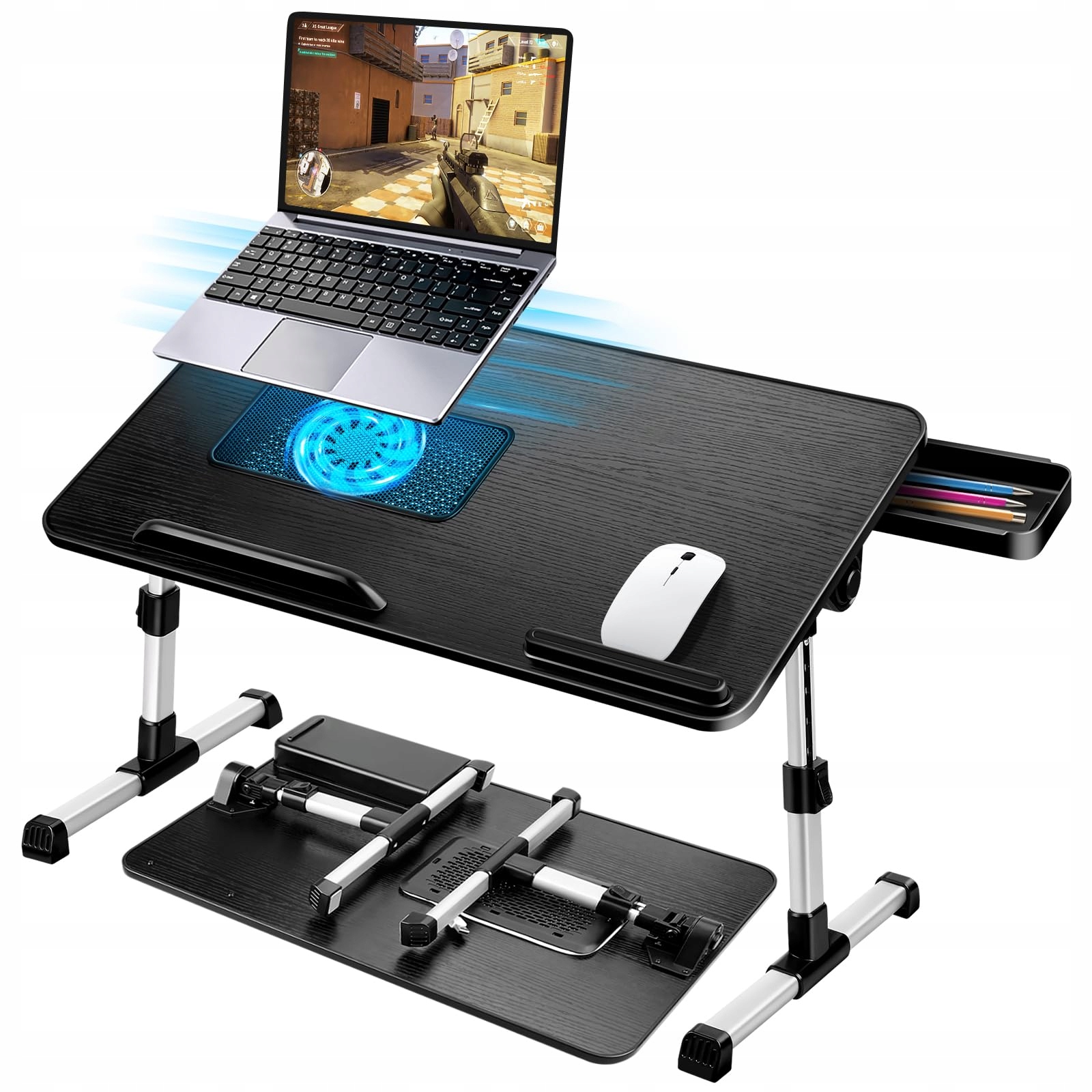 Airopen Regulowany Stolik Pod Laptop Do Łóżka Z Chłodzeniem I Szufladą