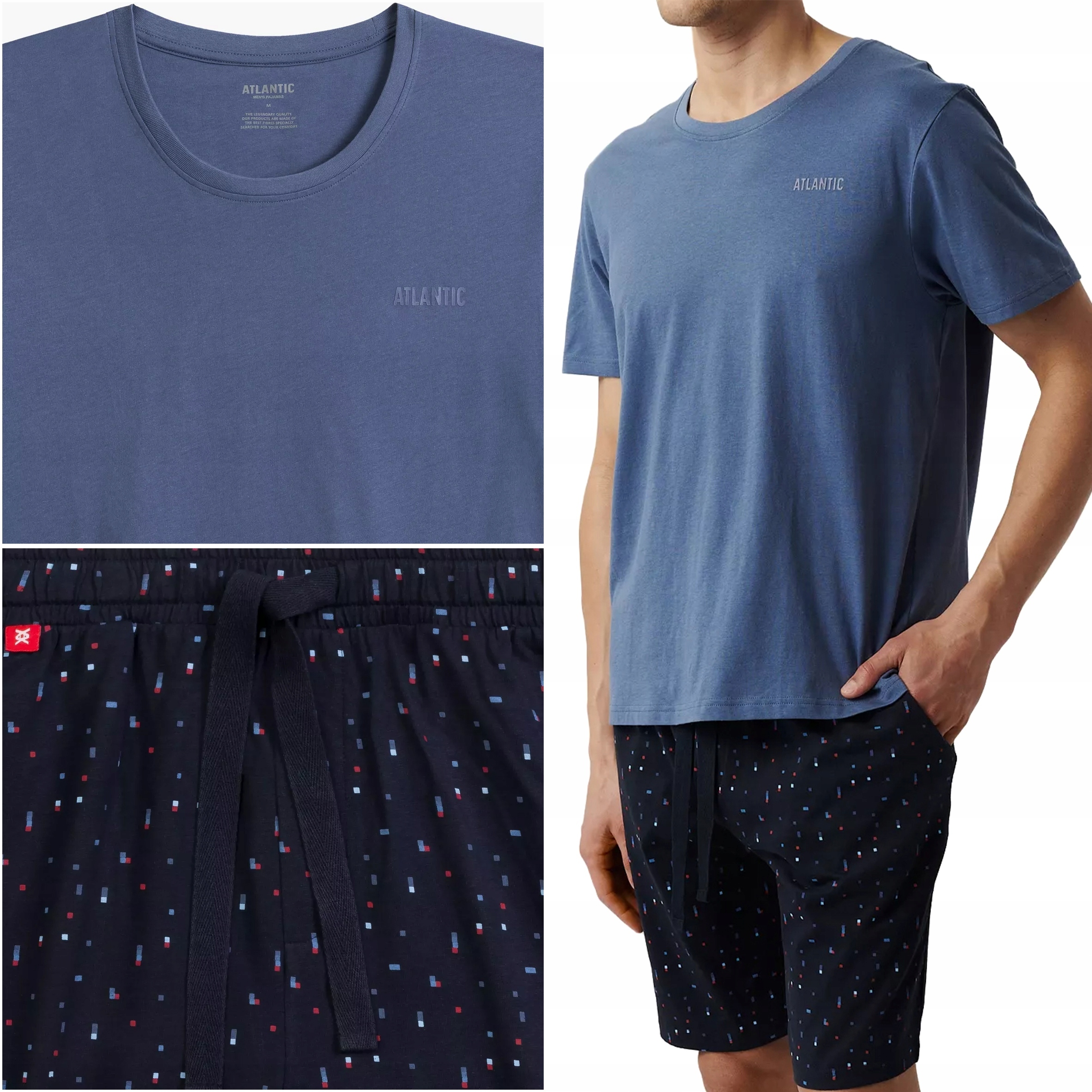 Pánské Pyžamo Atlantic NMP-385 volný krátký komplet 100% Bavlna L