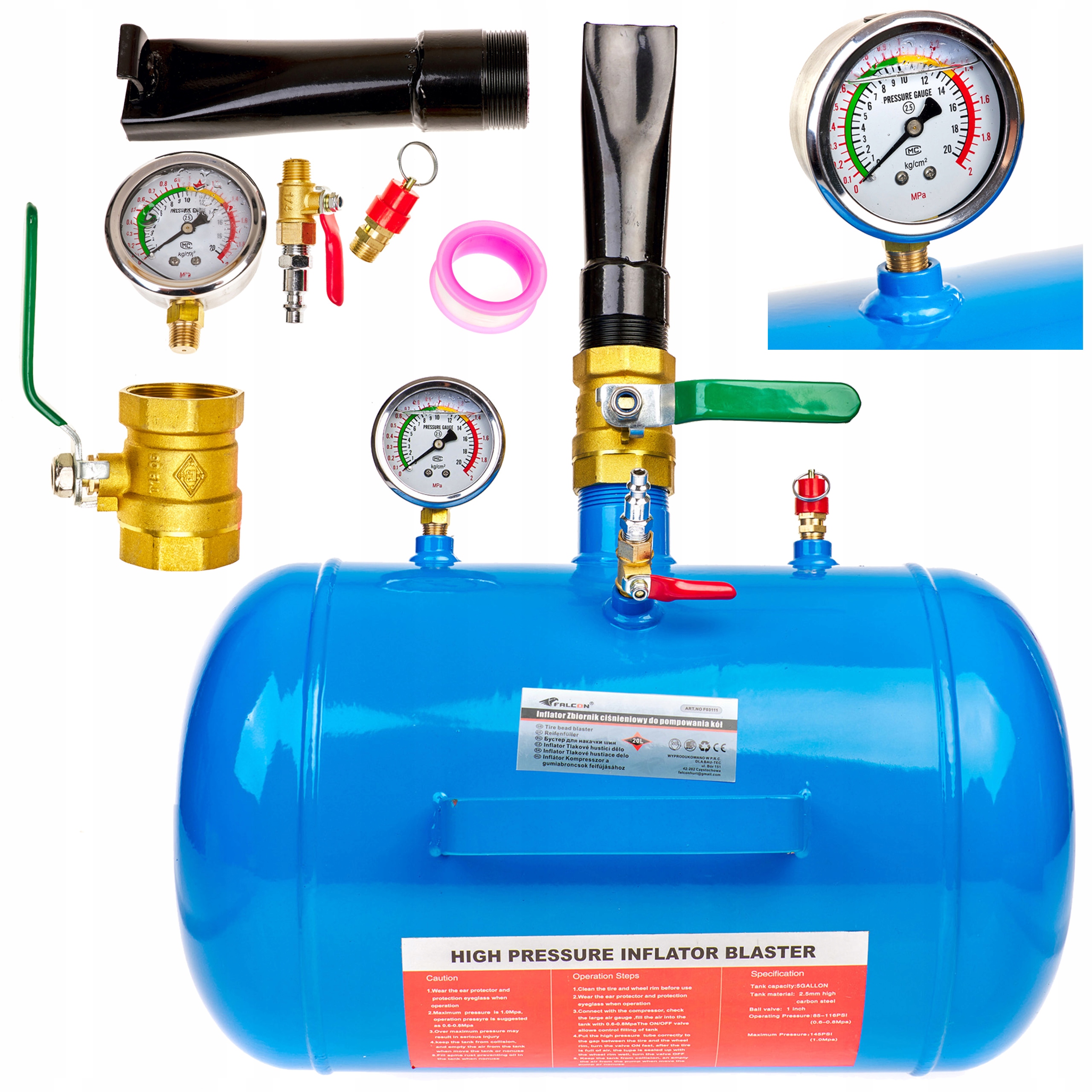 INFLATOR ZBIORNIK DO POMPOWANIA KOL OPON 20L