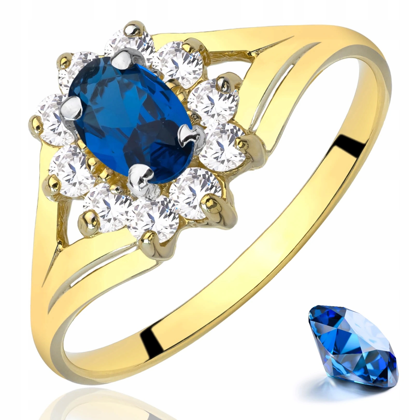 Zlatý Prstýnek 585 S Velkým Očkem, Modrý Kámen Bohatě Zdobený Vel. 18