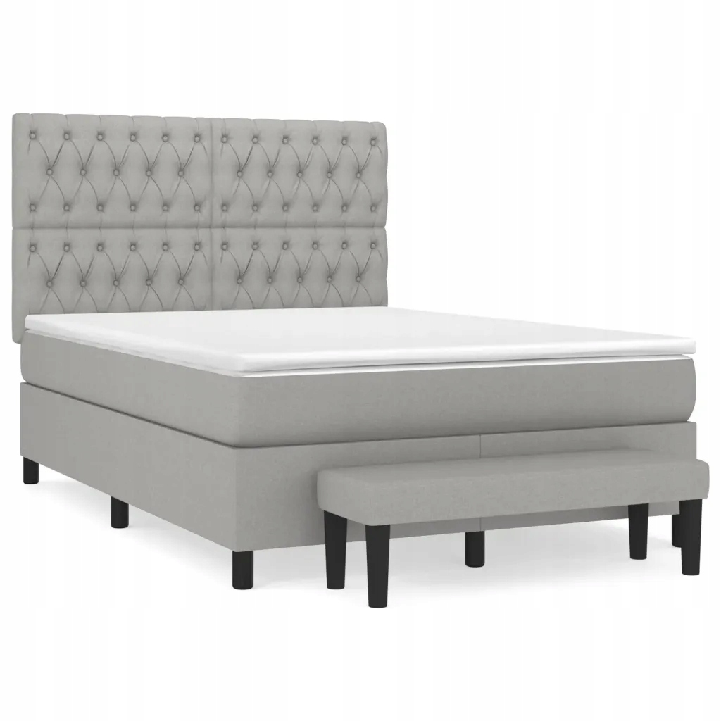 Kontinentální postel světle šedá 193x144x118/128 cm s matrací 140x190x20