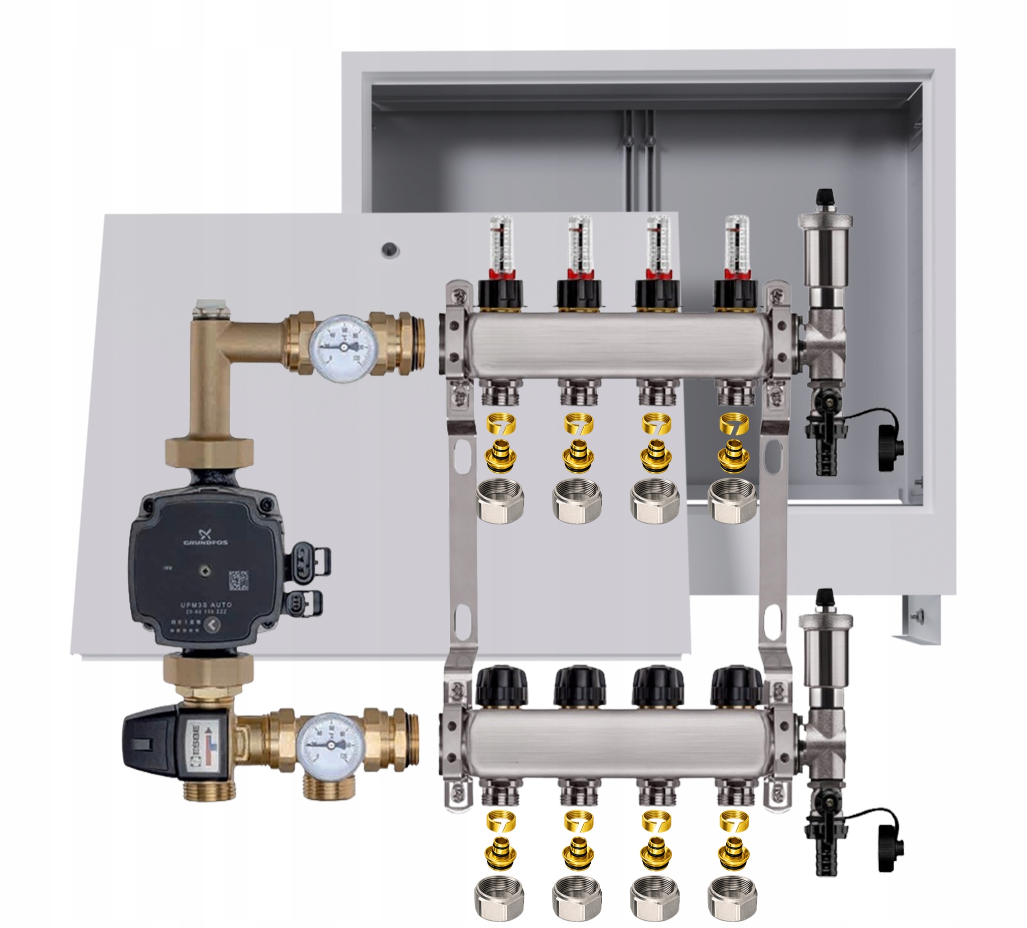 Nerezový rozdělovač pro podlahovku 4 boxy Pompa Grundfos Pex