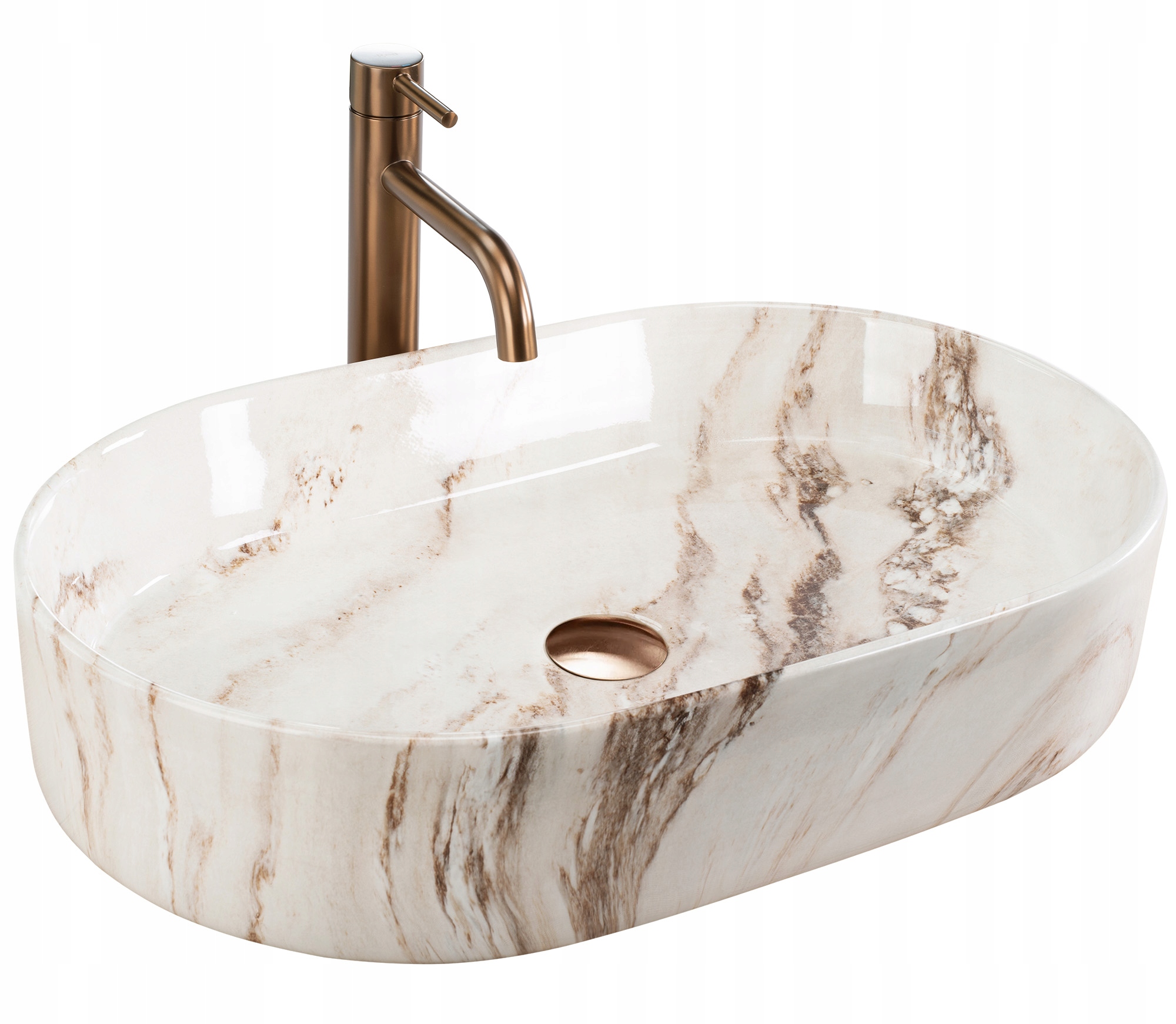 Umývadlo Na Dosku Veľké Oválne Rea Nadia Marrone Kamenná Béžová 60 cm