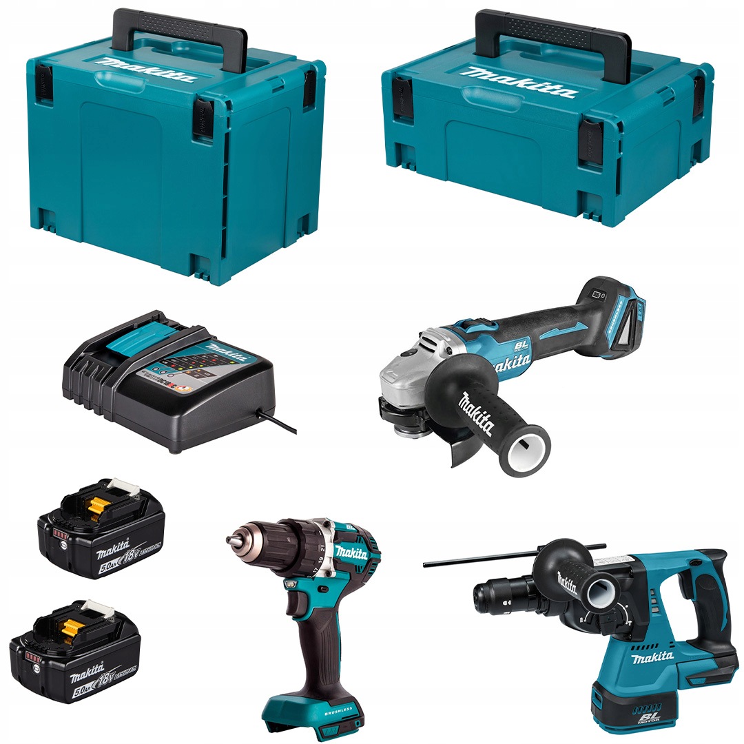 Sada elektrického nářadí Makita DLX3195JX1 2x5Ah DDF484DHR243DGA504,2 kufry