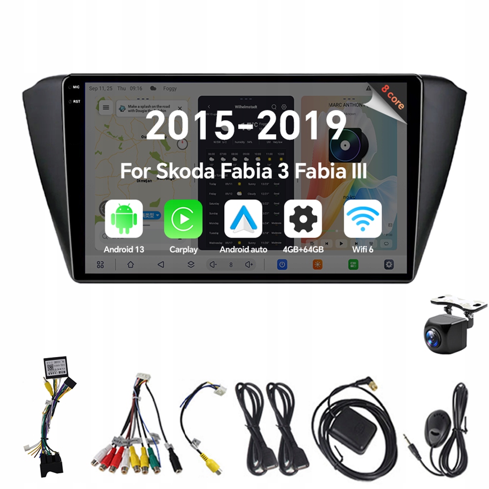 Autorádio 2Din Android13 pro Škoda Fabia 3 III 2015-2019 4G 64G Carplay Gps