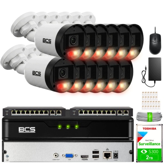 Zestaw Monitoringu 12x BCS-P-TIP14FSR3L3-Ai 4MPX Audio IP67 Akcesoria Bcs