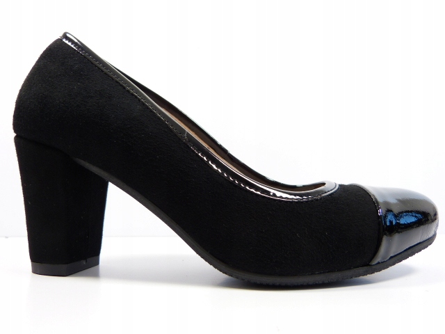 Černé lodičky na podpatku, měkké, pohodlné, stabilní, kožené, R.Polański 39