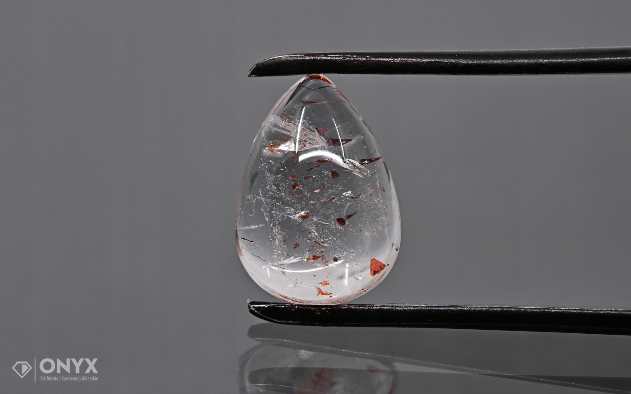 Jahodový křemen kabošon slza 14x10 mm