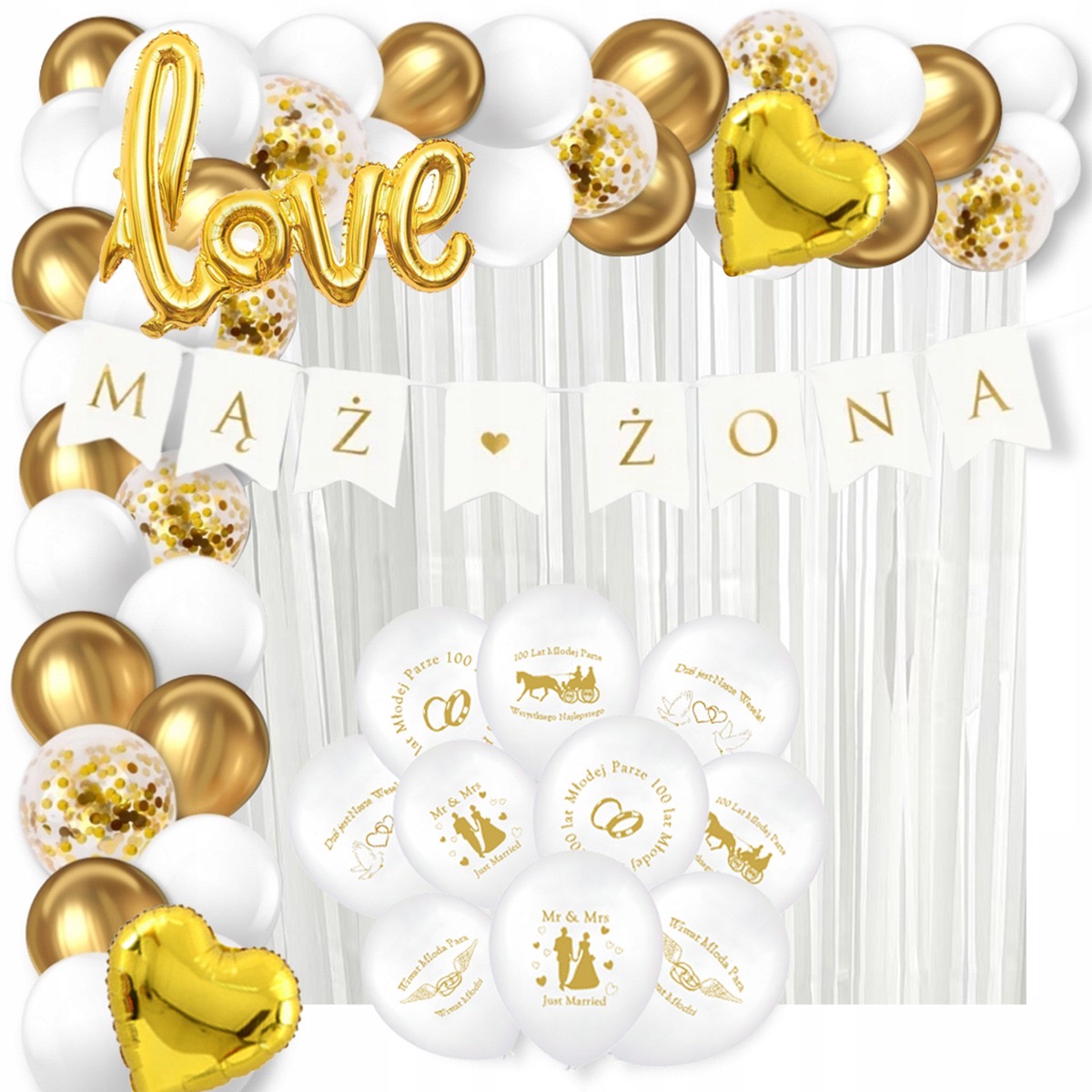 Svatební Hostina Balónky Dekorace Sálu Girlanda Bílo Zlaté Konfety Svatba Manžel Manželka